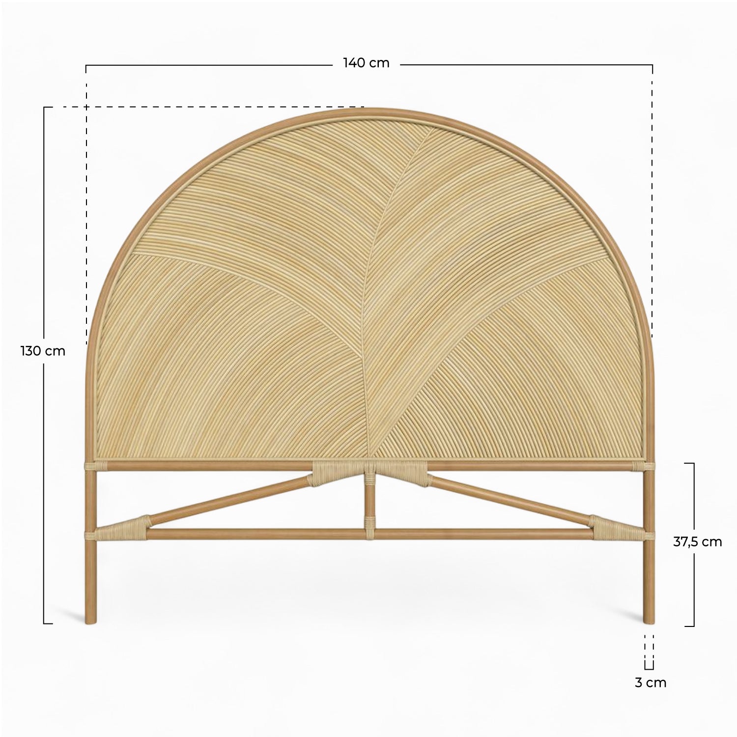dim tete de lit beigia 140 cm arrondie rotin_1
