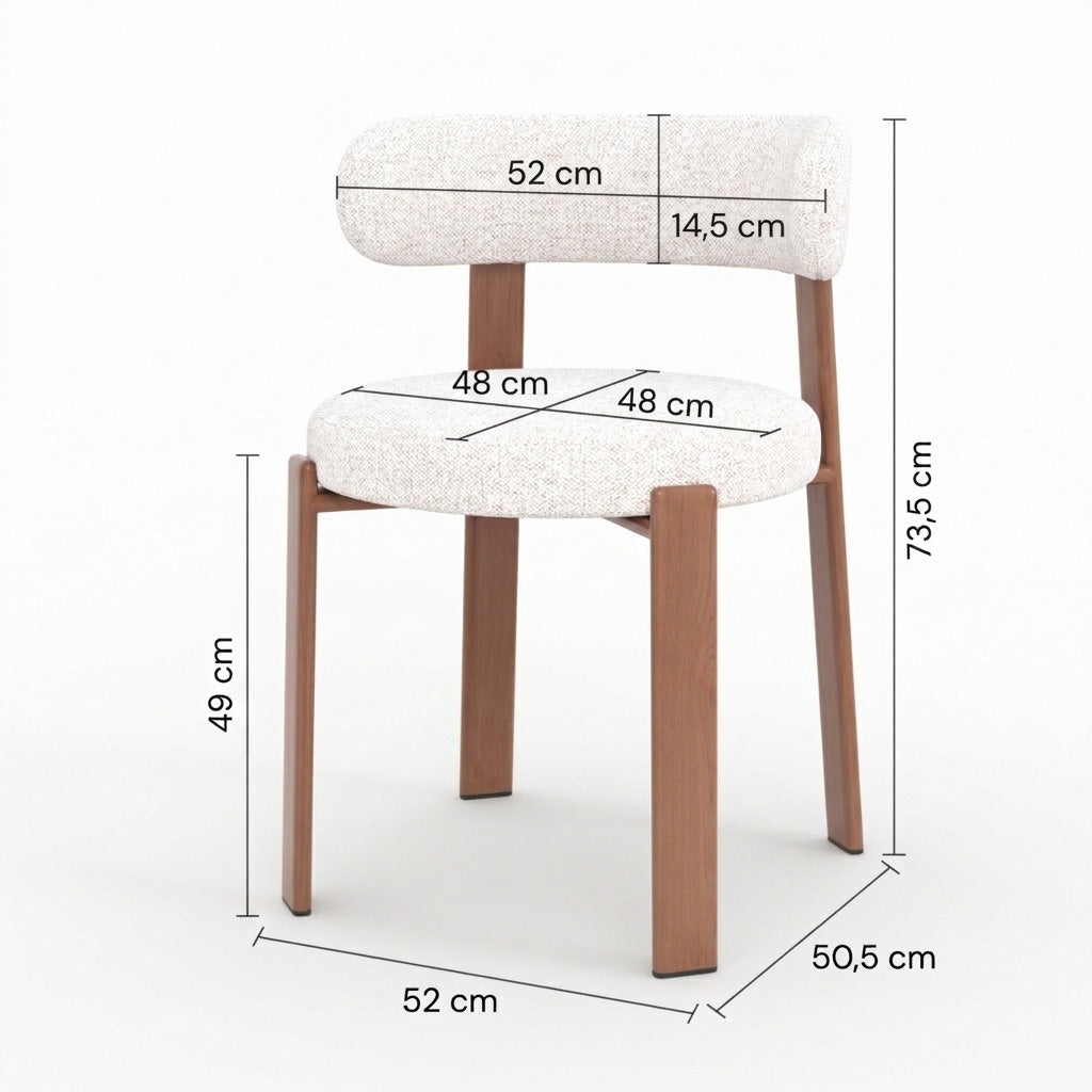 Lot de 2 chaises Aura en tissu texturé blanc cassé, pieds en métal effet bois