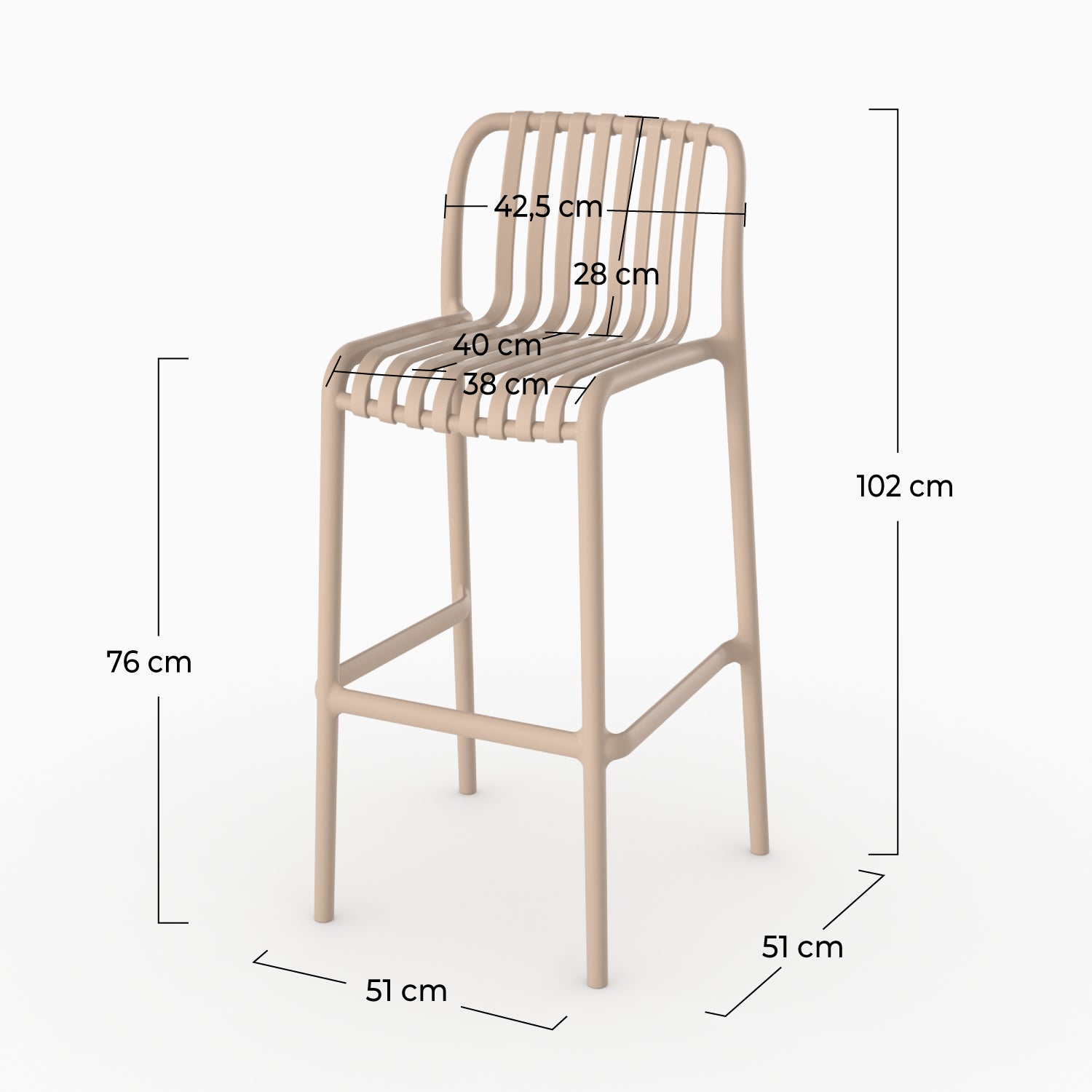 Lot de 2 chaises de bar de jardin Duli 76 cm en plastique beige