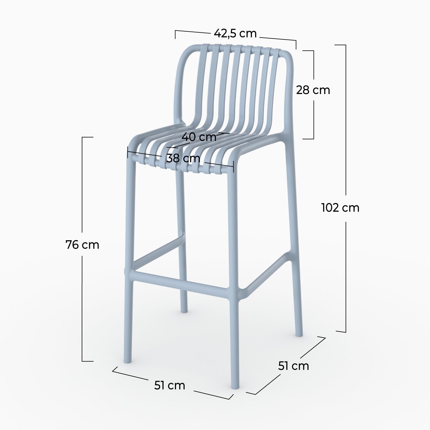 Lot de 2 chaises de bar de jardin Duli 76 cm en plastique bleu pastel