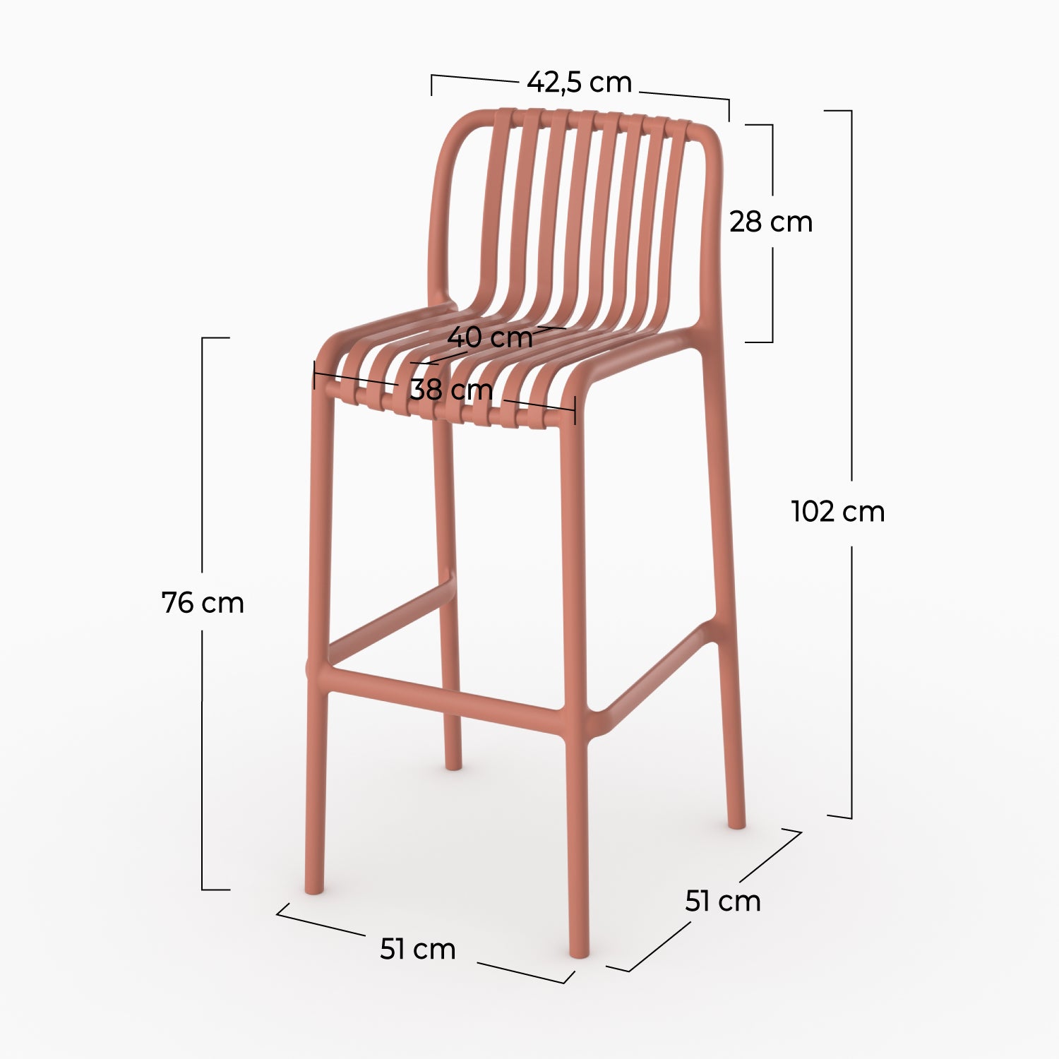 Lot de 2 chaises de bar de jardin Duli 76 cm en plastique terracotta