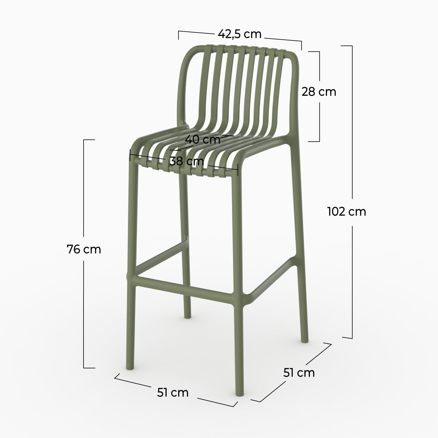 Lot de 2 chaises de bar de jardin Duli 76 cm en plastique vert kaki