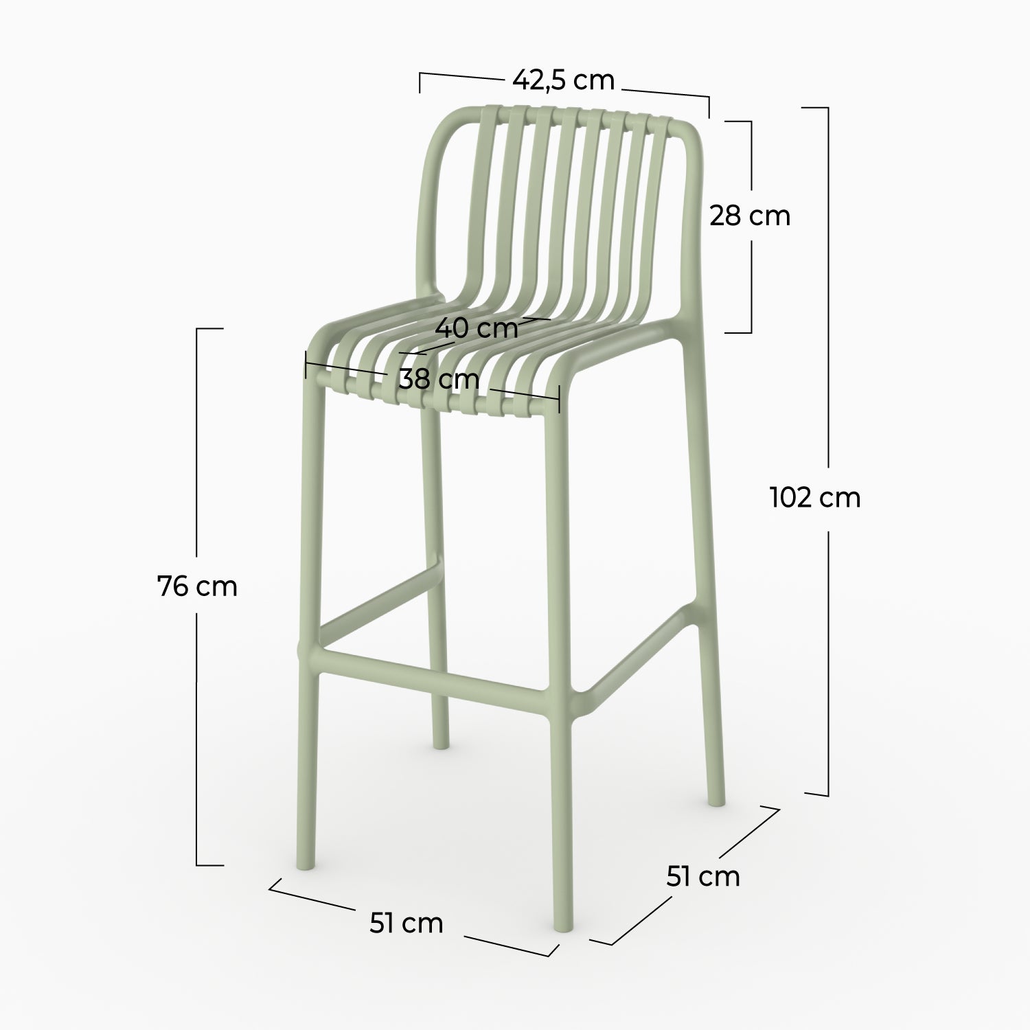 Lot de 2 chaises de bar de jardin Duli 76 cm en plastique vert pastel