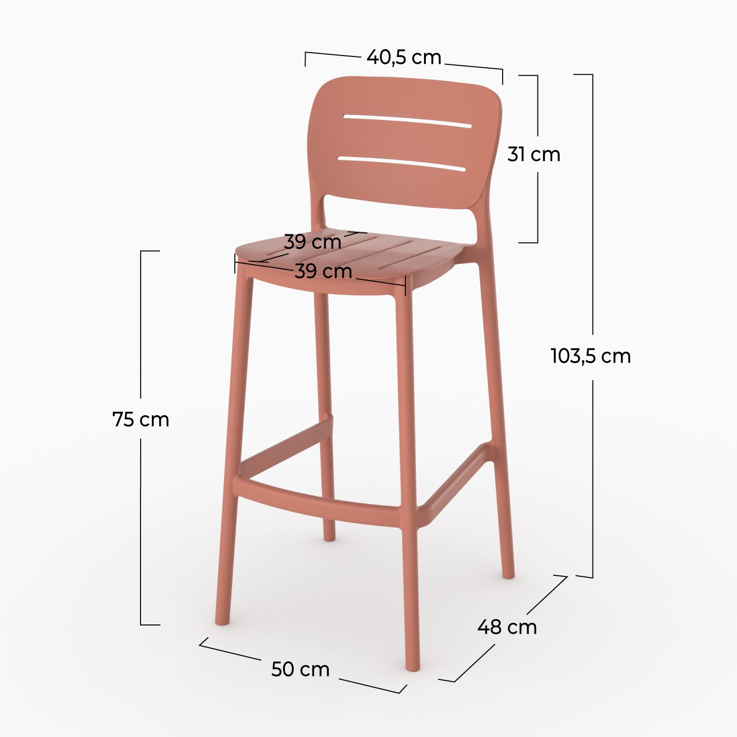 Lot de 2 chaises de bar de jardin Lola 75 cm en plastique terracotta