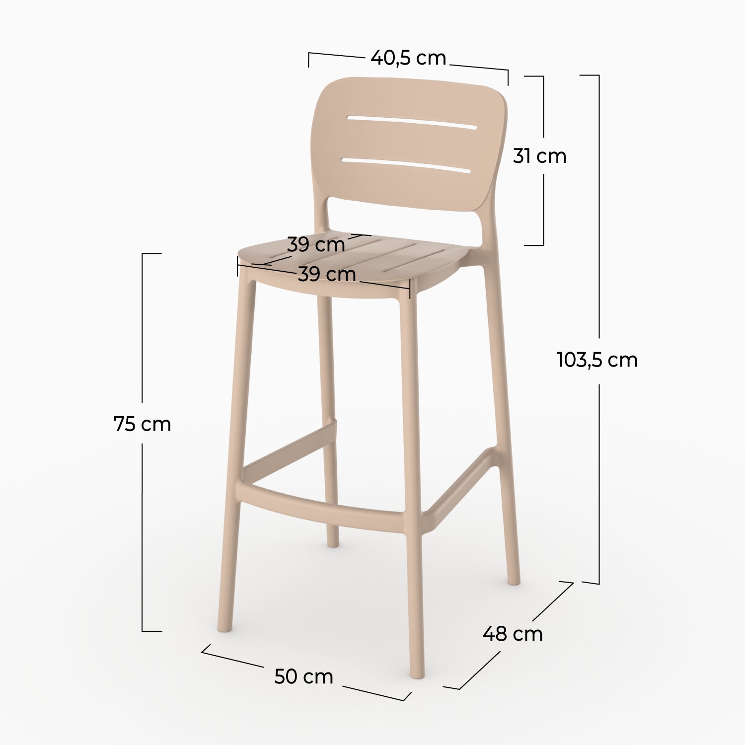 Lot de 2 chaises de bar de jardin Lola 75 cm en plastique beige