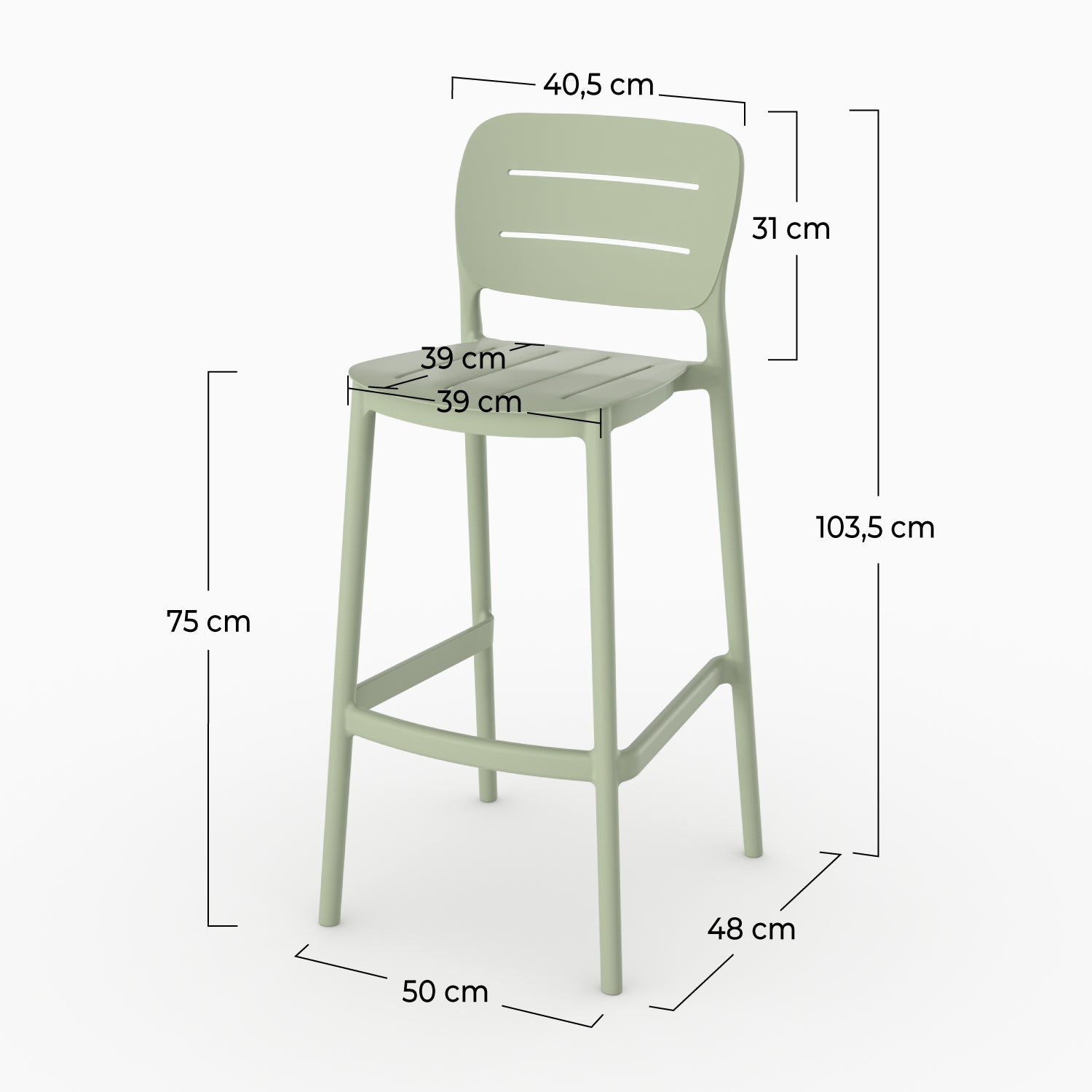 Lot de 2 chaises de bar de jardin Lola 75 cm en plastique vert pastel