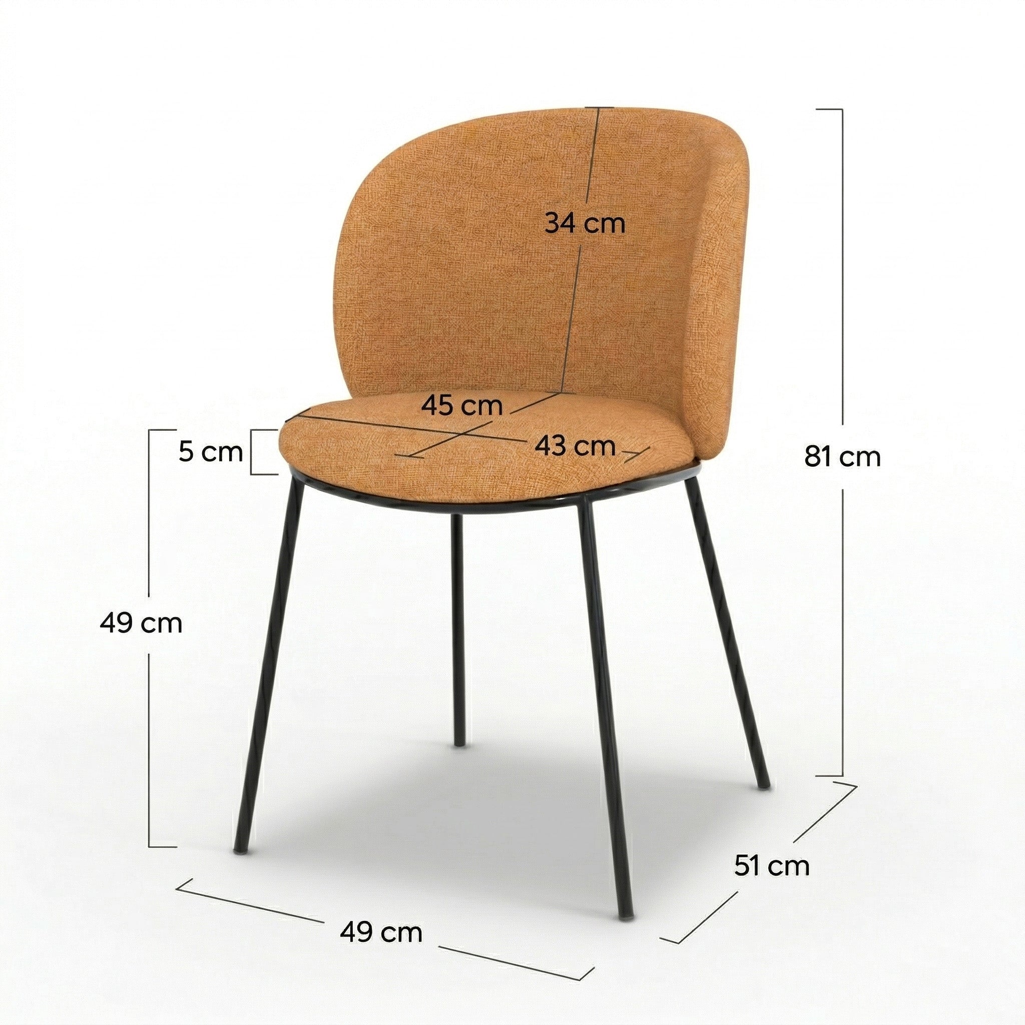 Lot de 2 chaises Bulle en tissu jaune moutarde, pieds métal noir
