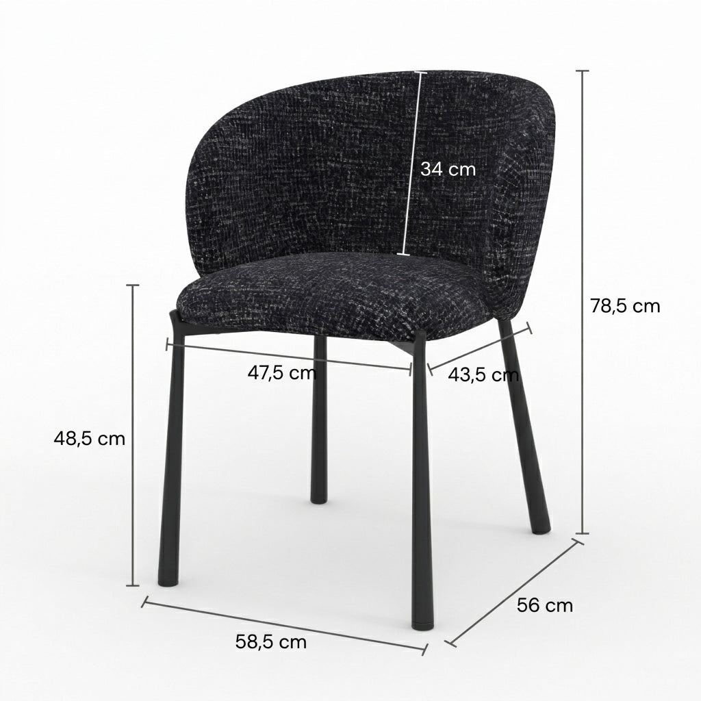 Chaise Danaë en tissu texturé noir