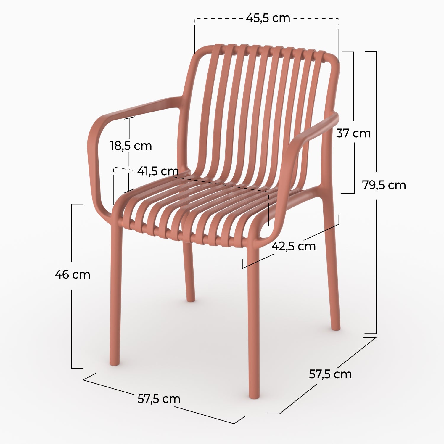 Lot de 2 chaises de jardin empilables Ivy en plastique avec accoudoirs terracotta