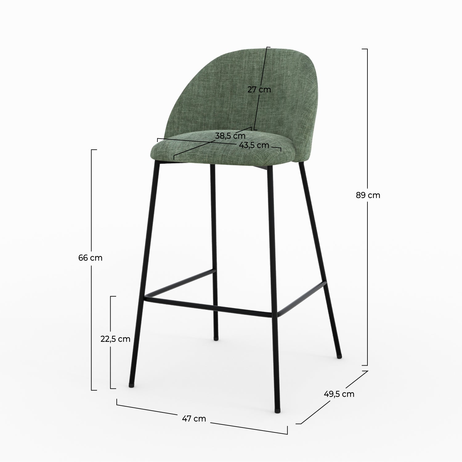 Lot de 2 chaises pour ilot central 66,5 cm Karl en tissu texturé vert sapin