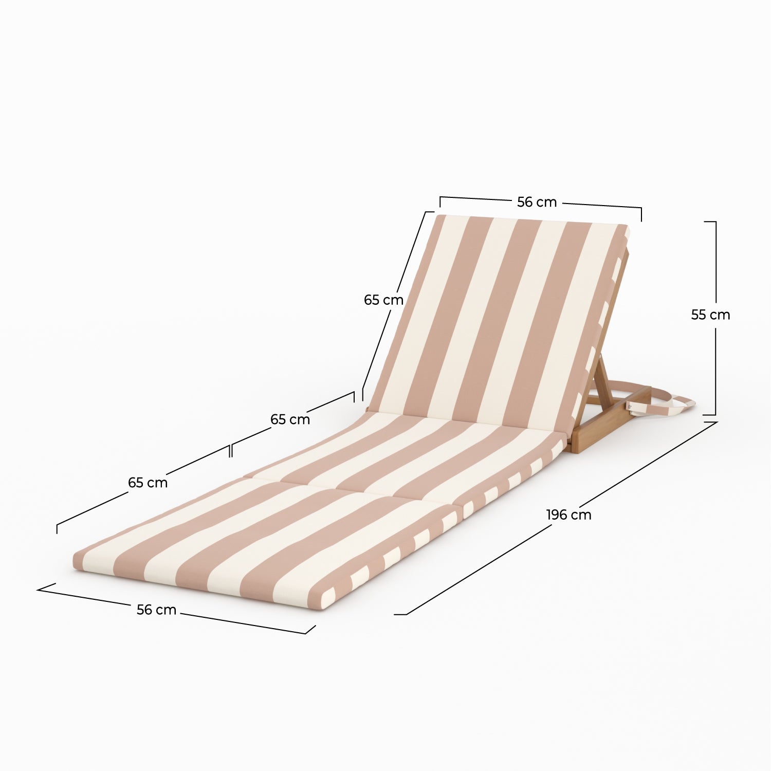 Chaise longue de plage Balabac pliable en tissu rayé écru et taupe