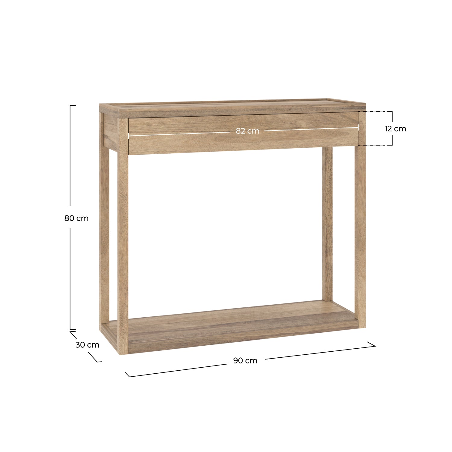 dimensions console gloria en bois naturel