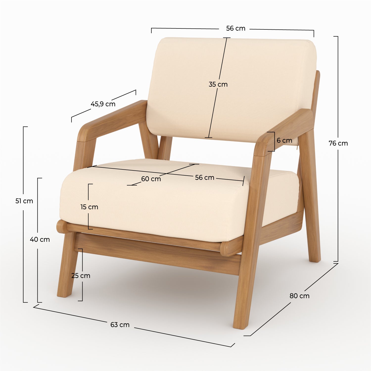 Fauteuil de jardin Siargao en bois d'acacia et tissu beige clair