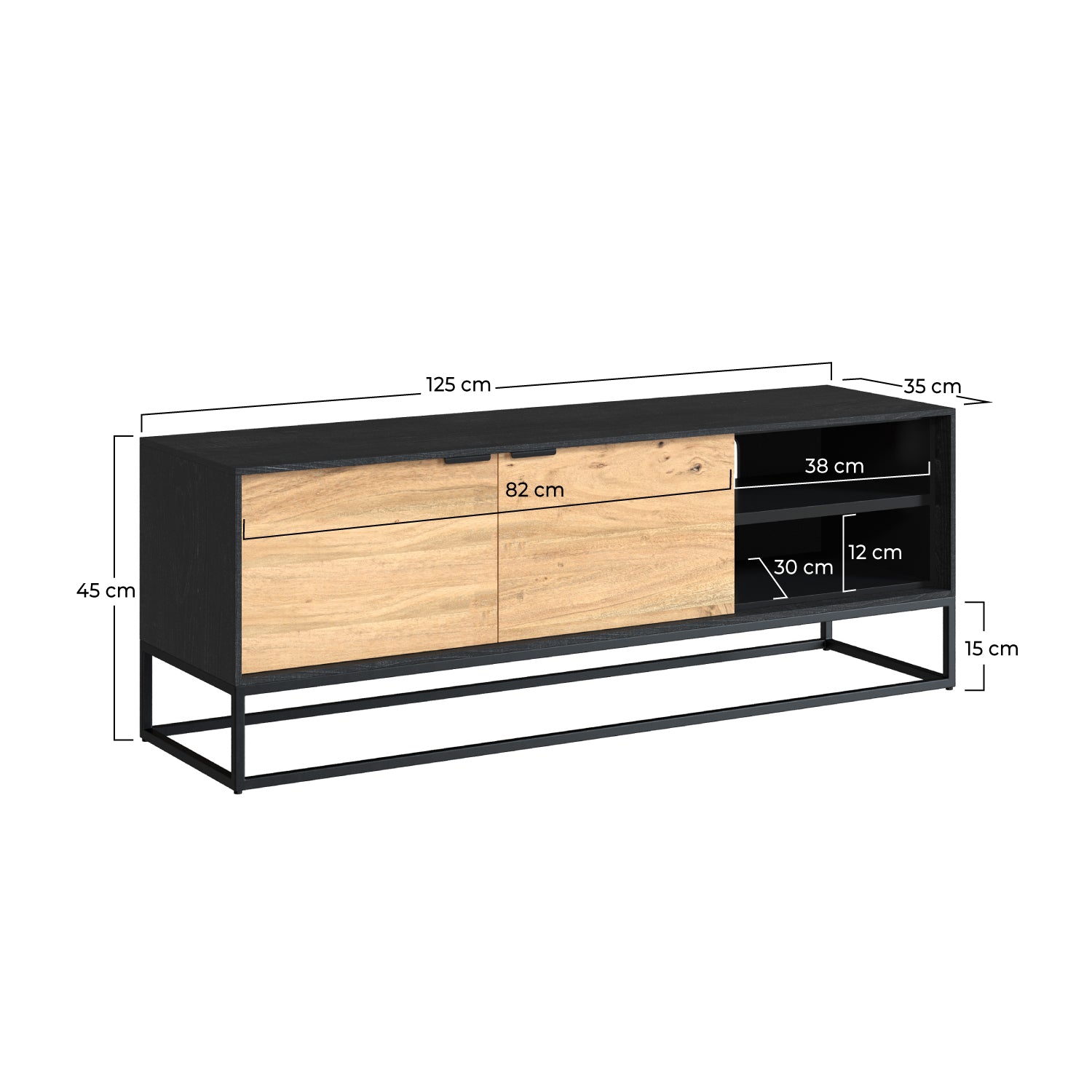 dimensions meuble ttv jakson en bois acacia pieds metal