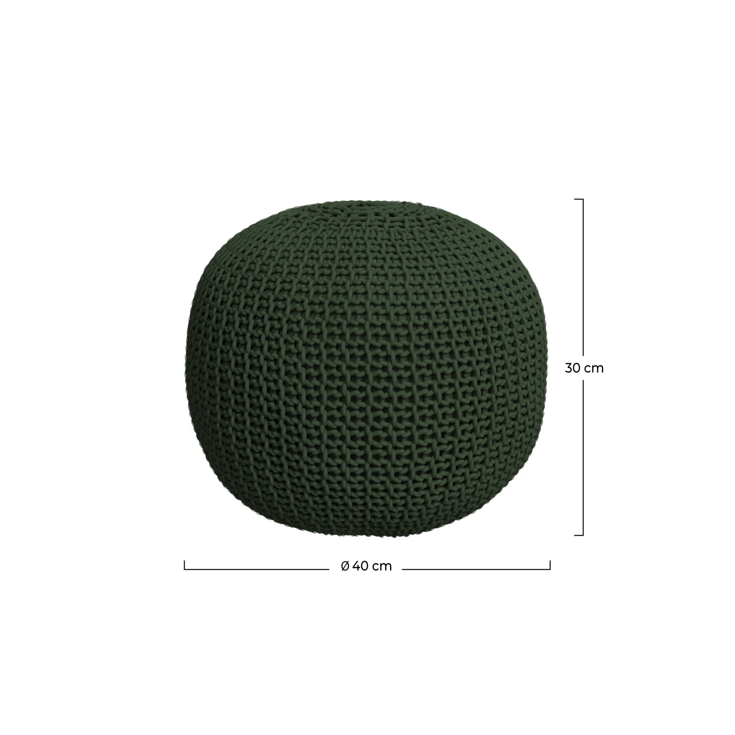 dimensions pouf tricot vert olive