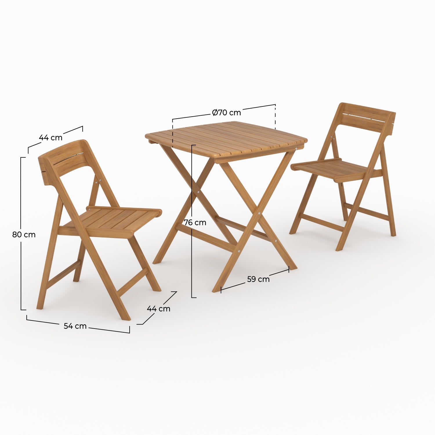 Table et chaises de jardin Siquijor en bois d'acacia huilé 2 personnes