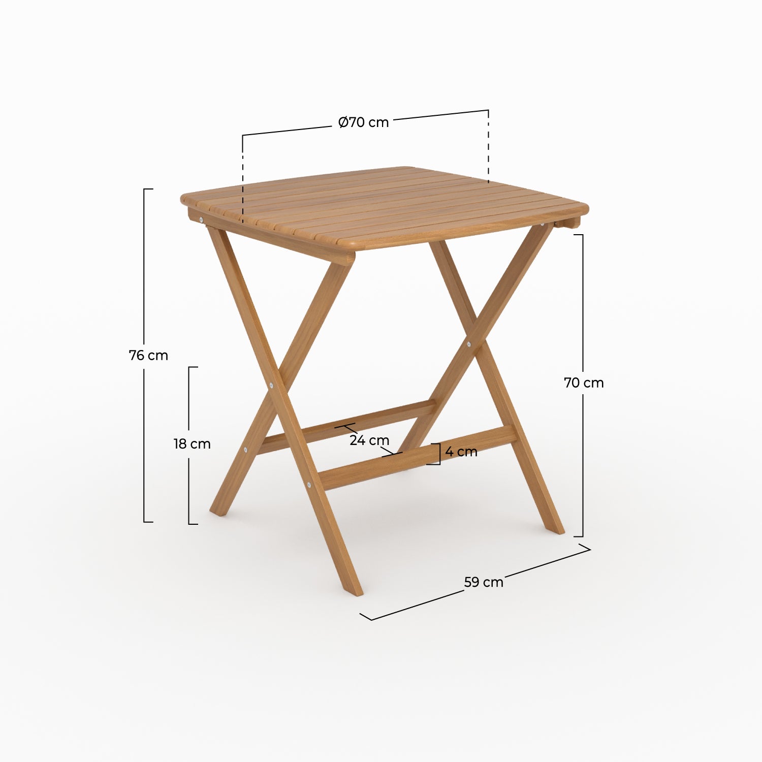 Table de jardin pliante Siquijor carré en bois d'acacia huilé 2 personnes