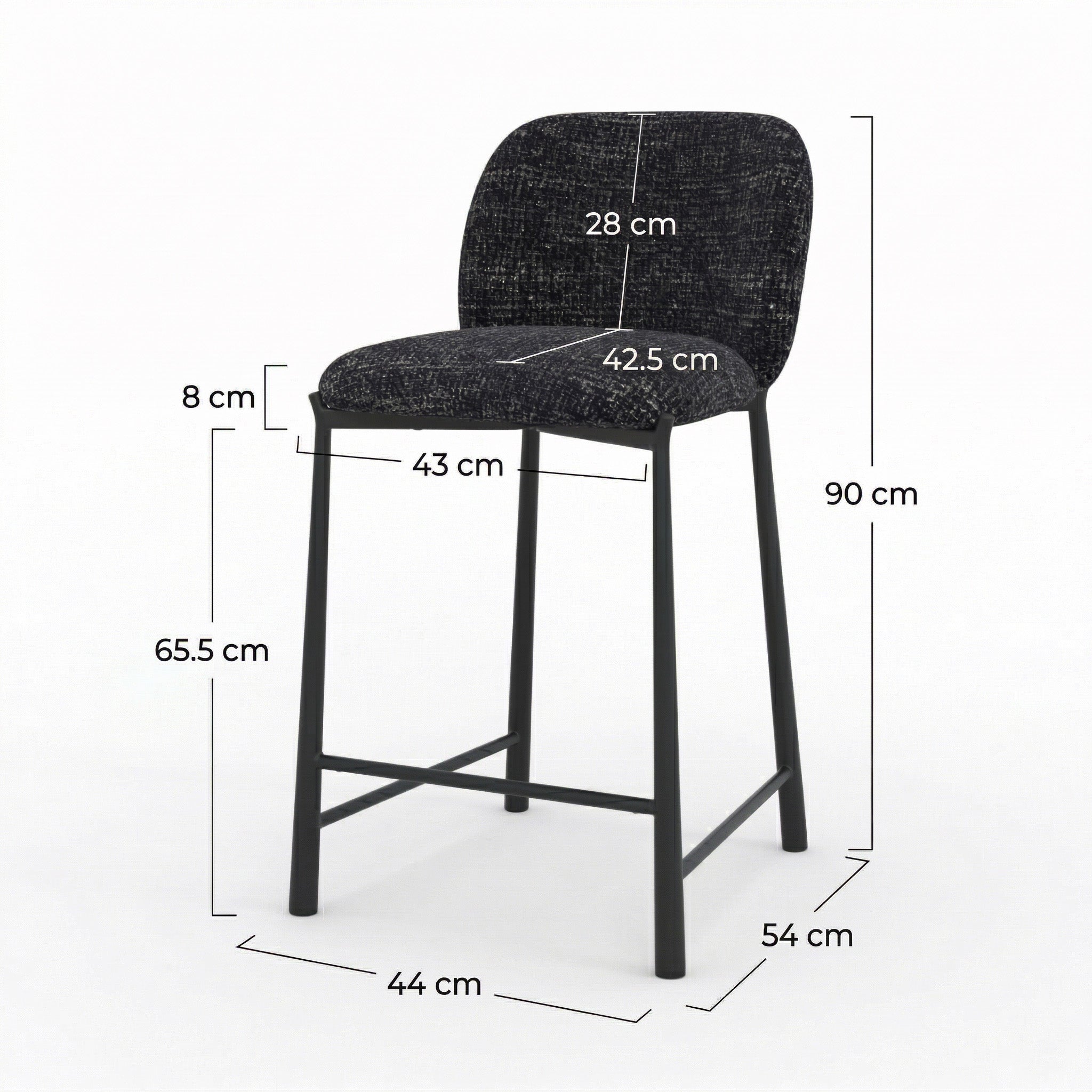 Lot de 2 chaises Bento pour ilot central 65,5 cm en tissu texturé noir