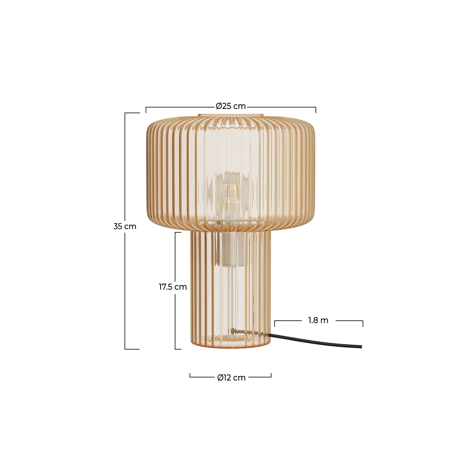 dimensions verra lampe a poser en verre cannele