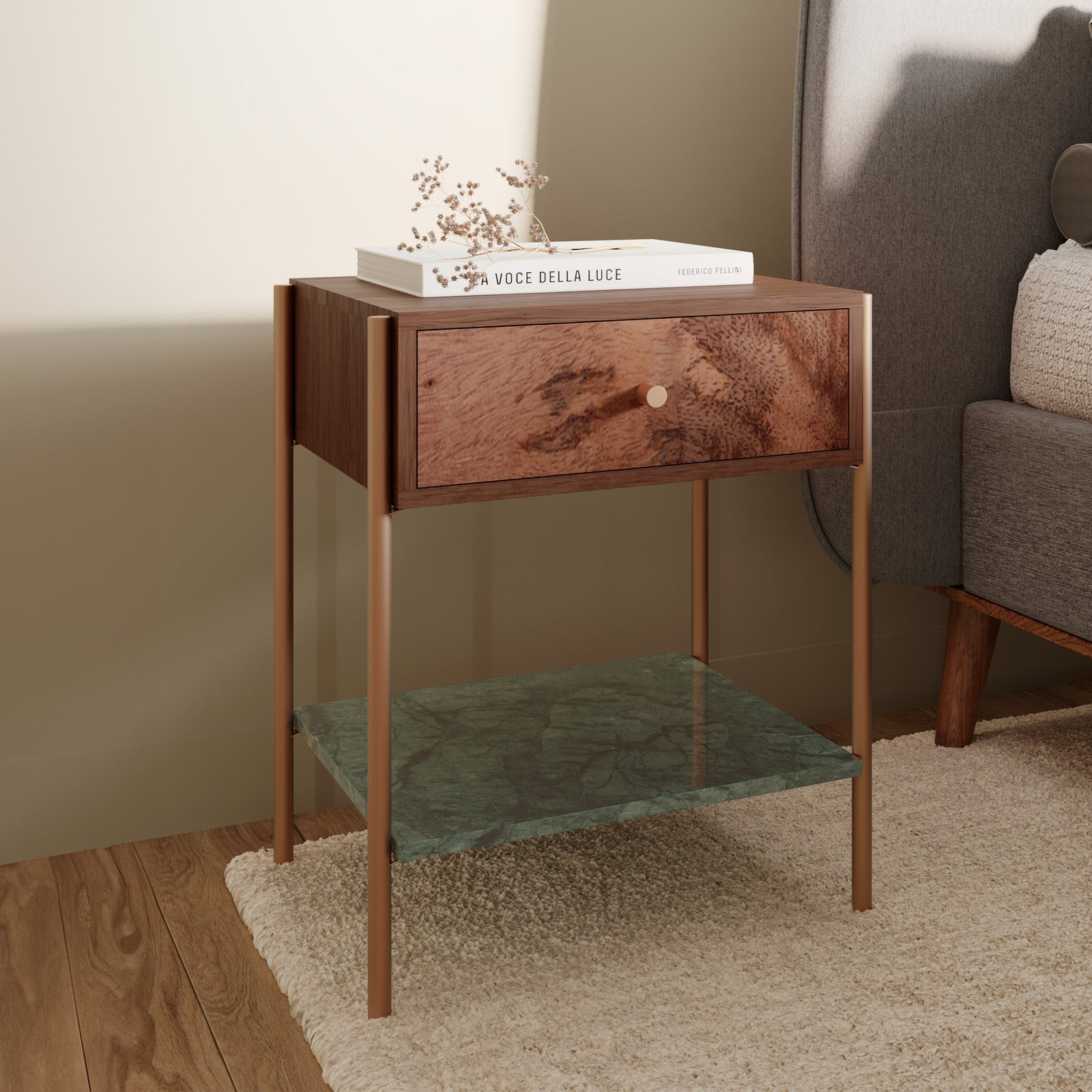 doori table de chevet bois fonce marbre noir rdv deco doori