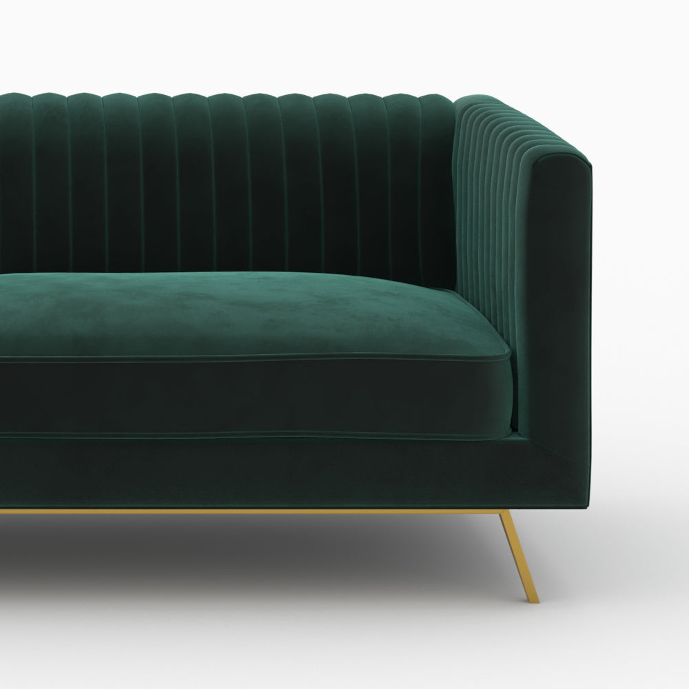 duo canape velours vert fonce pieds dores gatsby