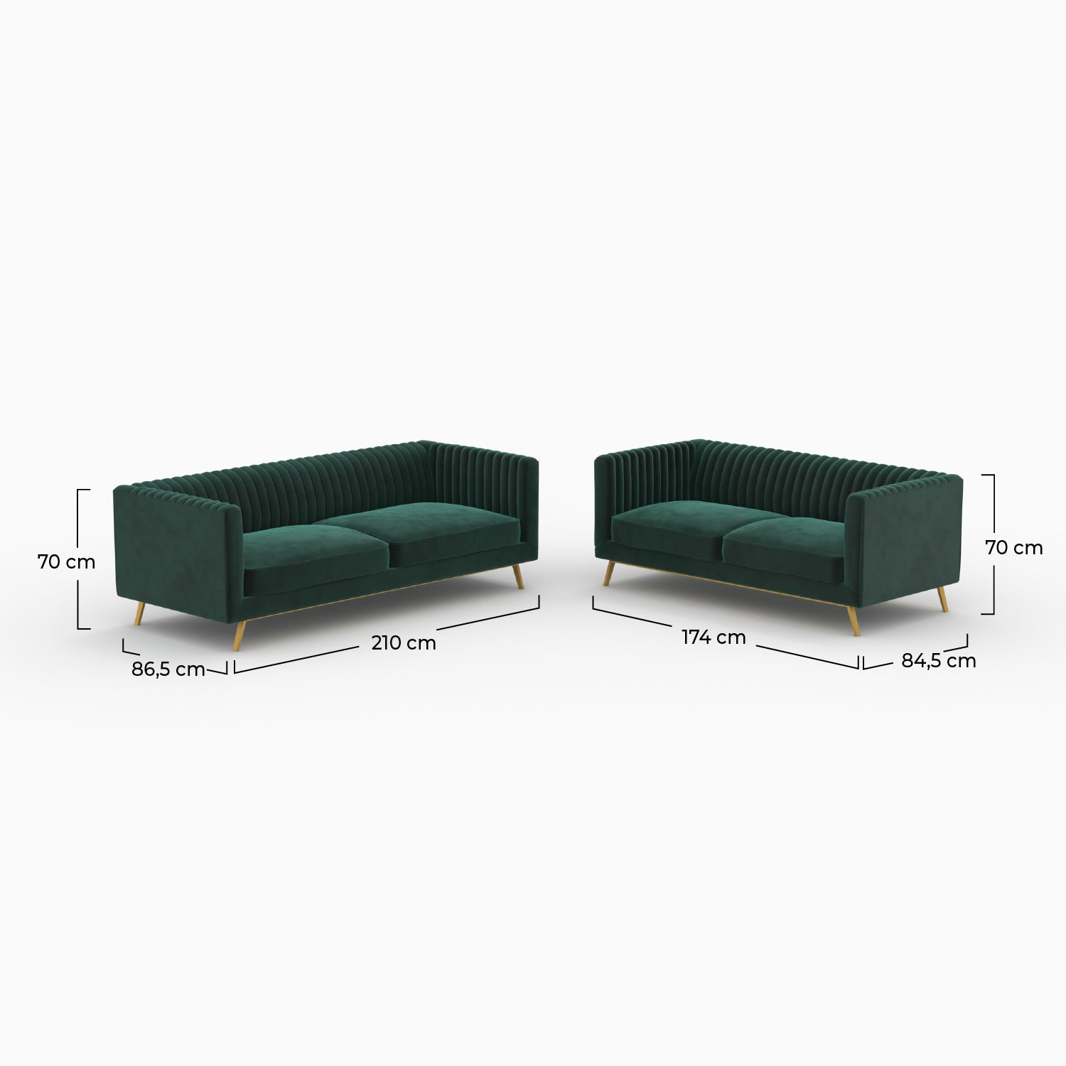 duo canape velours vert sapin pieds dores gatsby