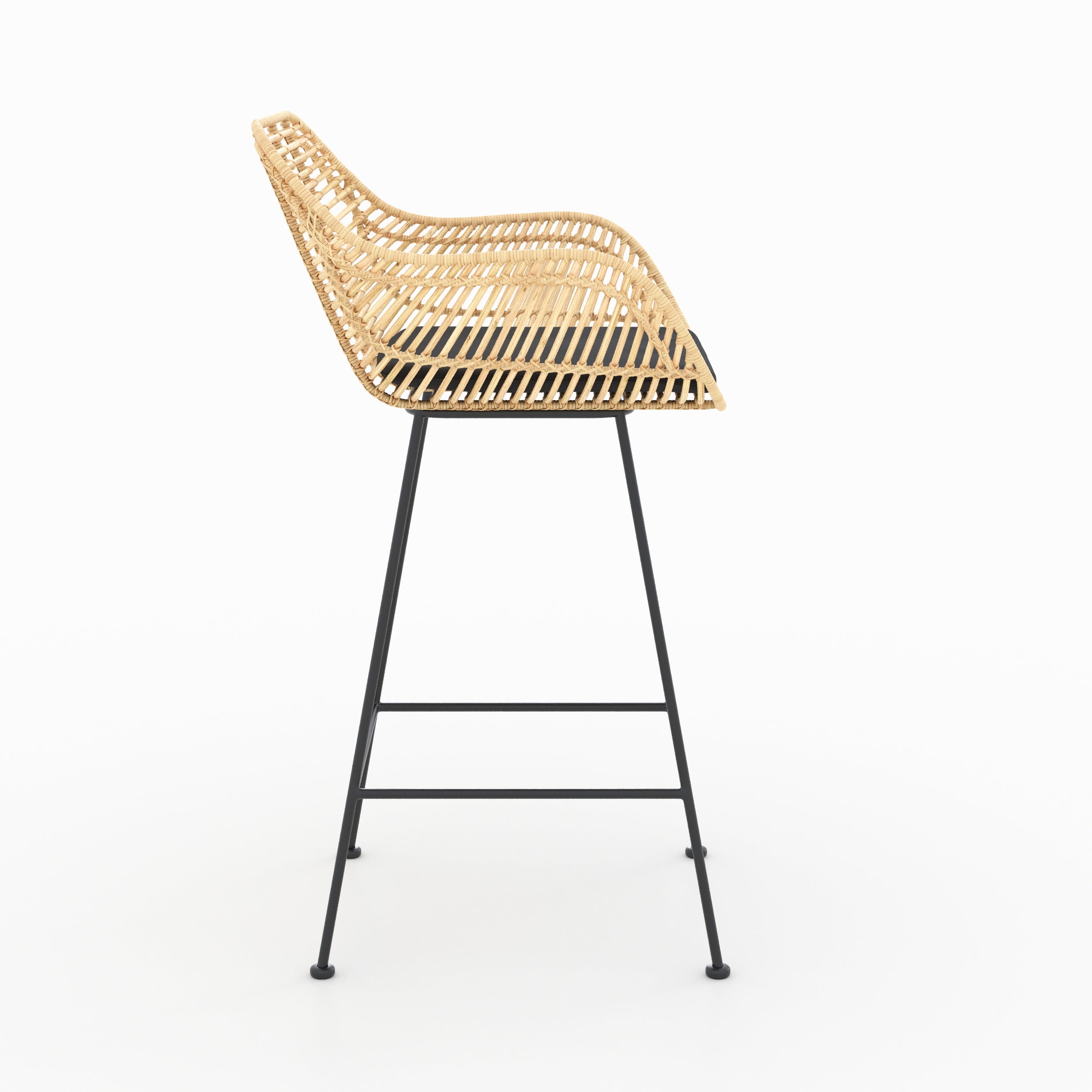 Lot de 2 chaises pour îlot central 66 cm Pops en rotin et tissu noir