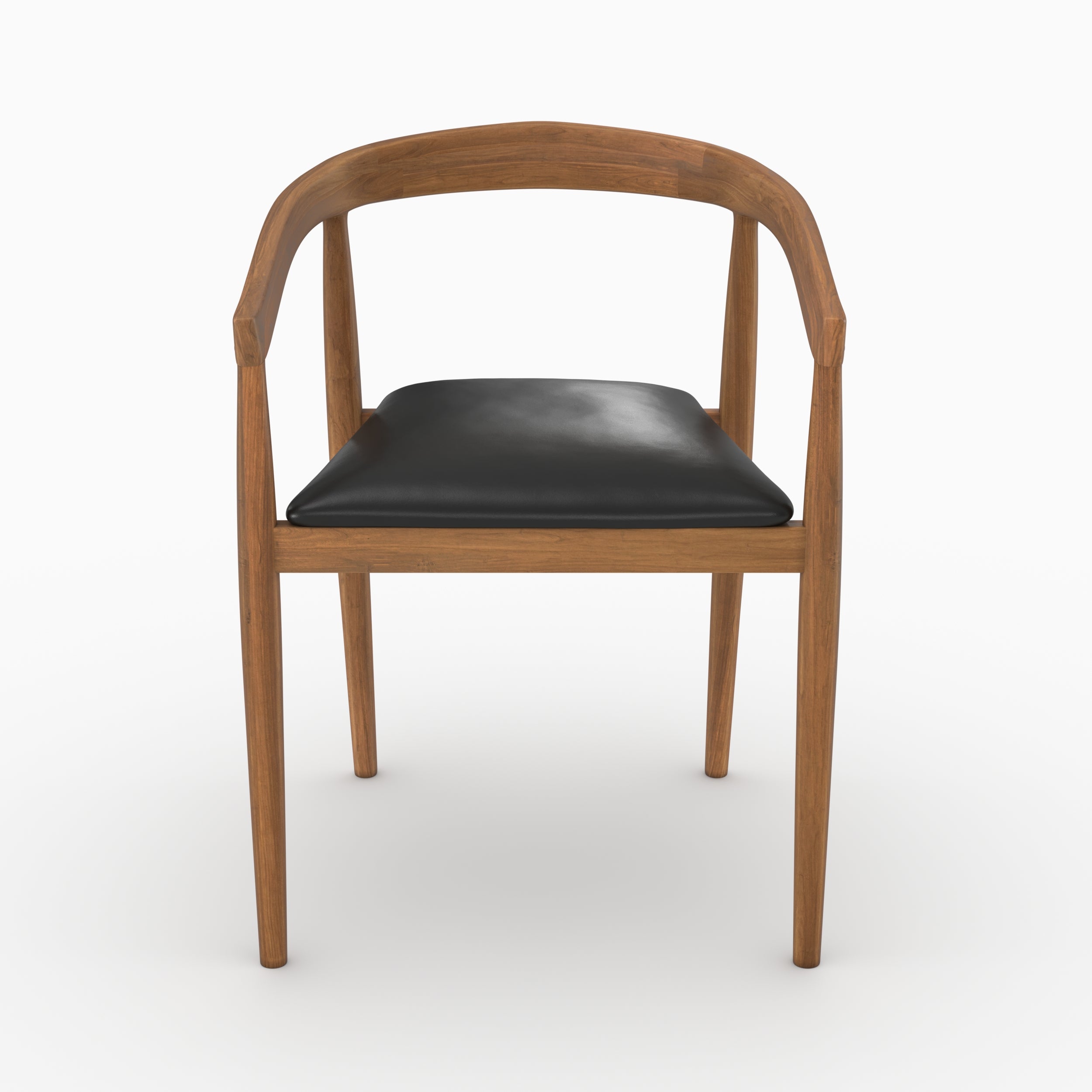 Lot de 2 chaises Bali en bois de teck vernis et assise en cuir noir