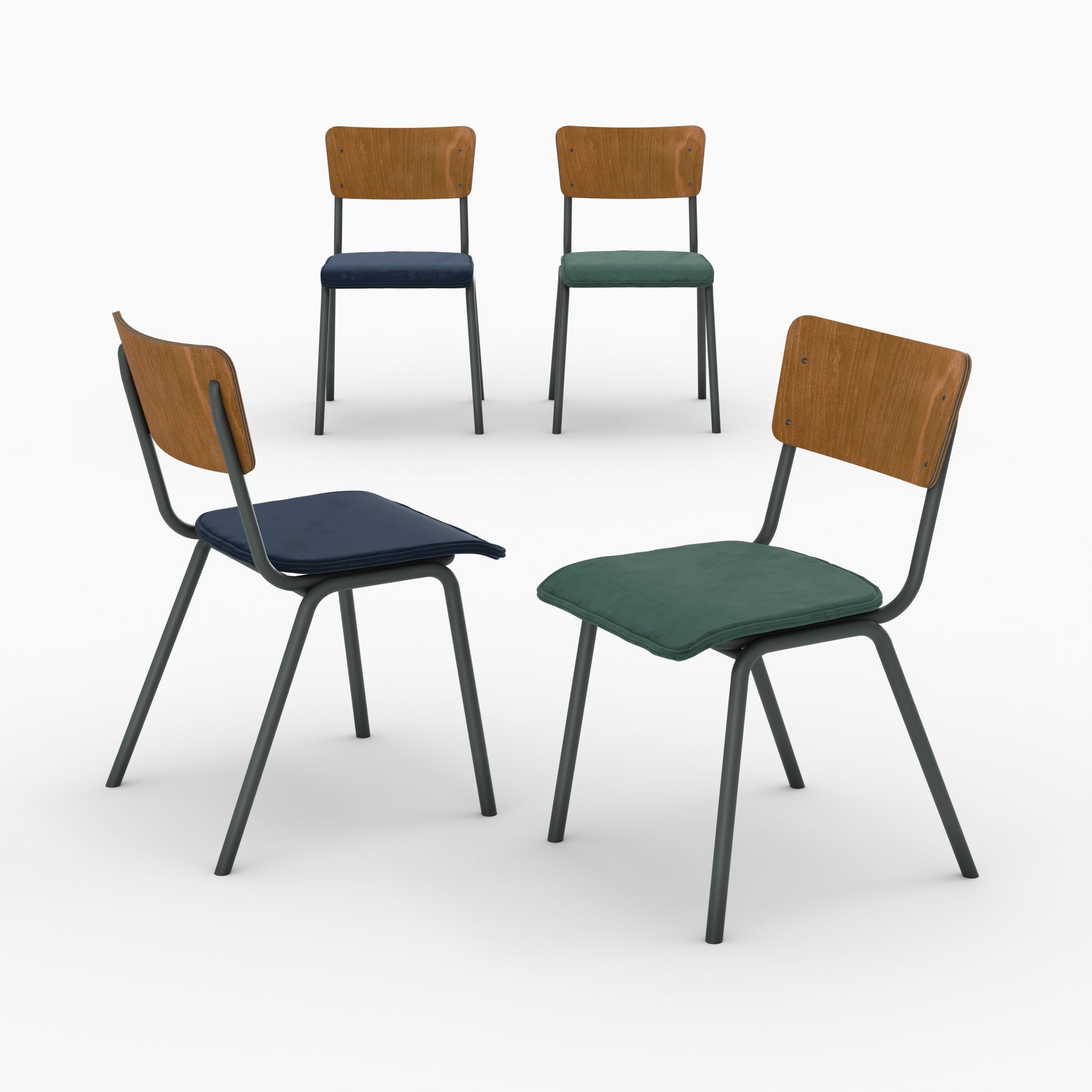 ensemble 4 chaises velours bleu vert nico ecolier