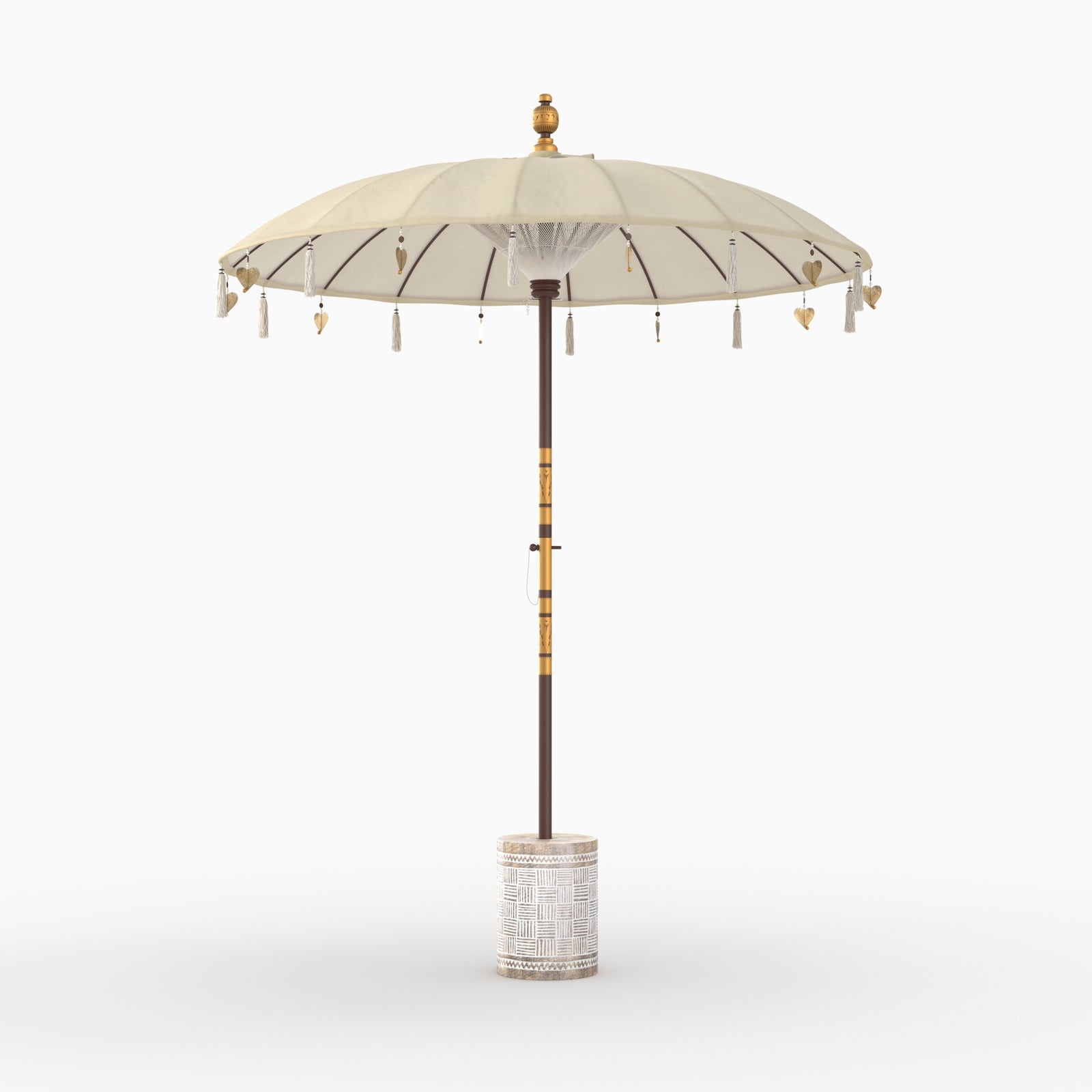 ensemble ali tissu creme et pied de parasol en bois
