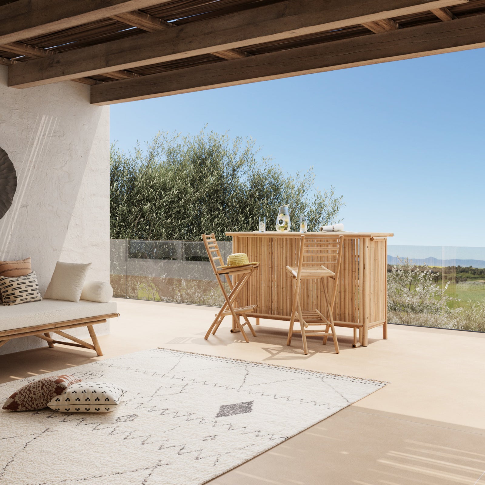 ensemble bar et chaise de jardin en bambou vadella lot de 2 chaises