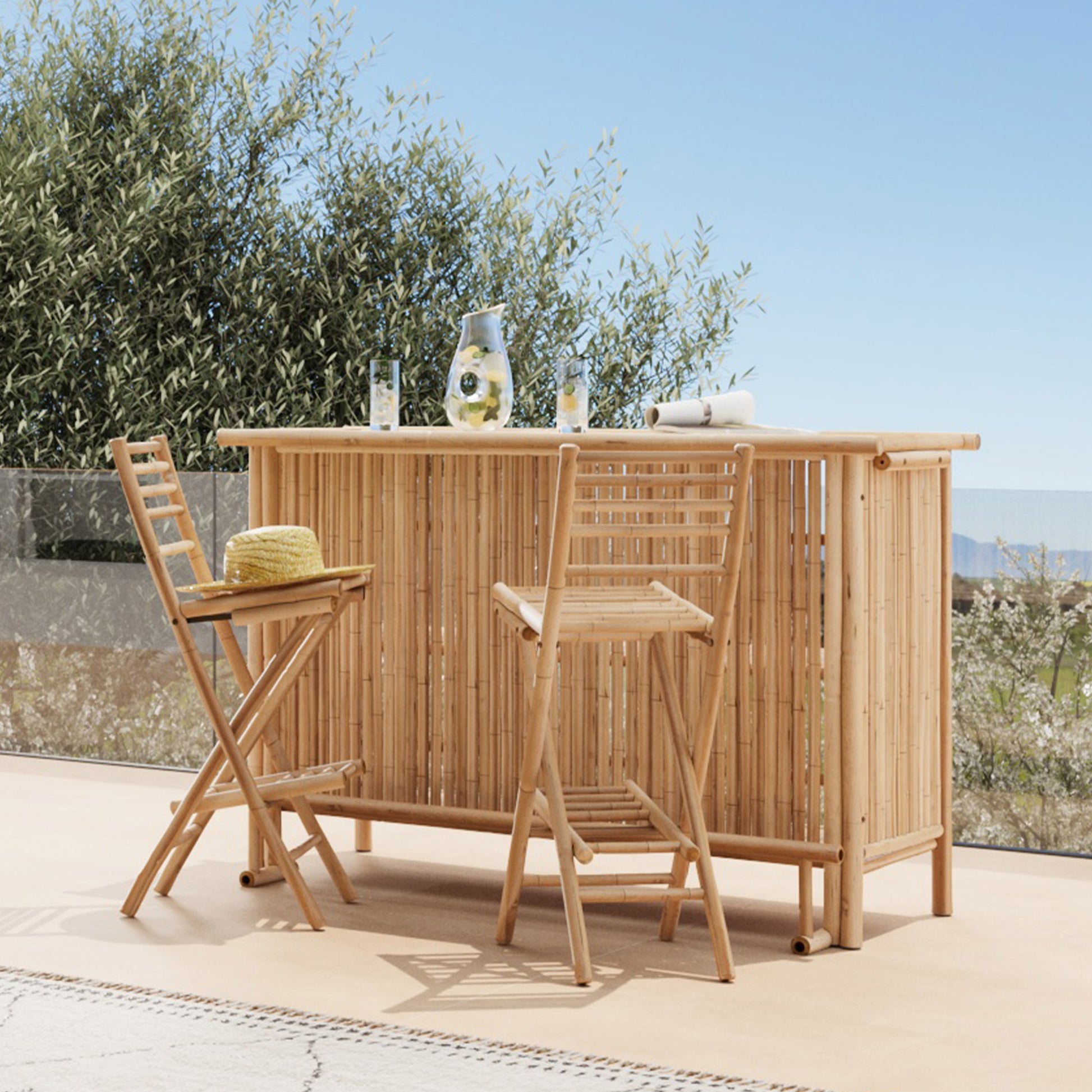 ensemble bar et chaise de jardin en bambou vadella