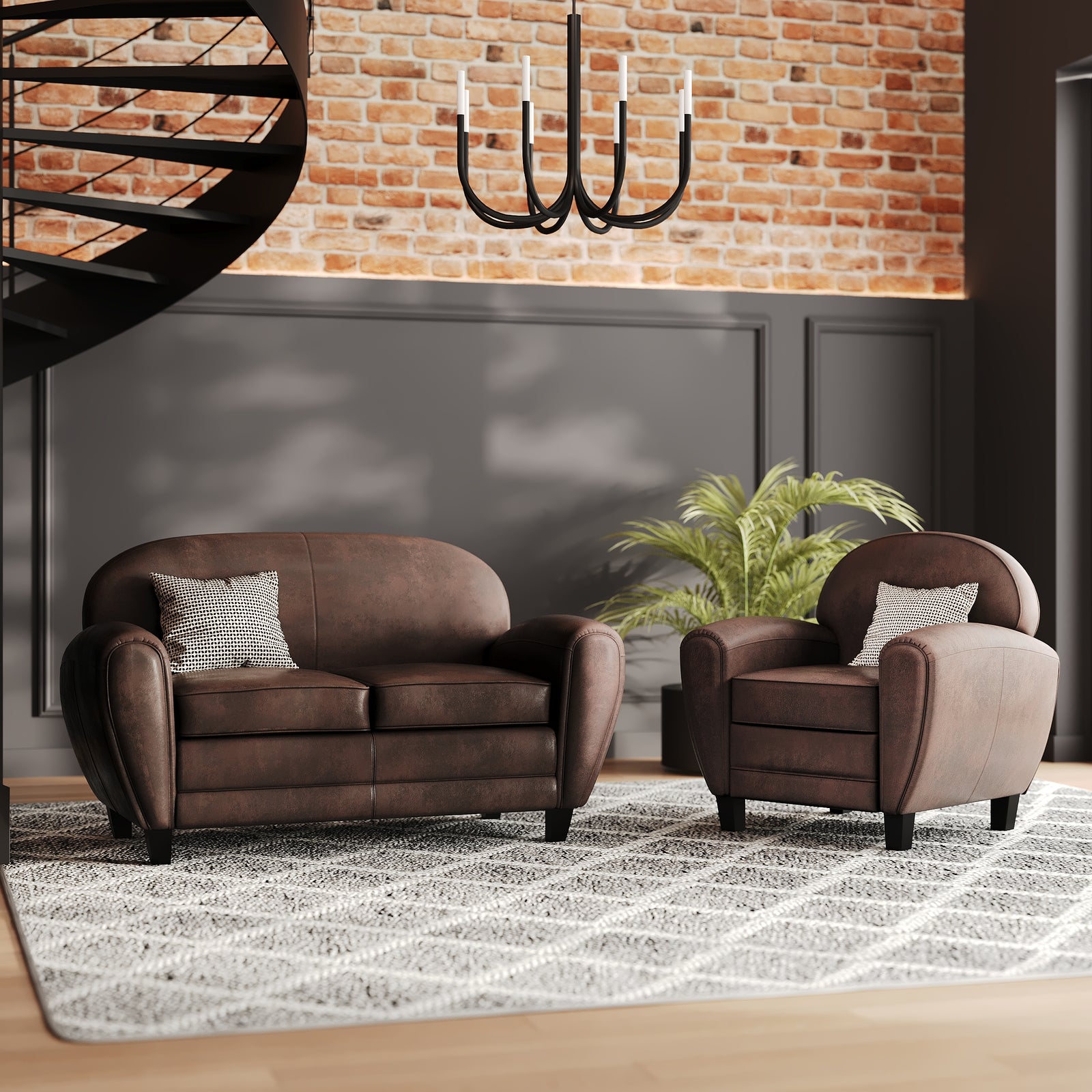 ensemble canape et fauteuil club marron 3 personnes