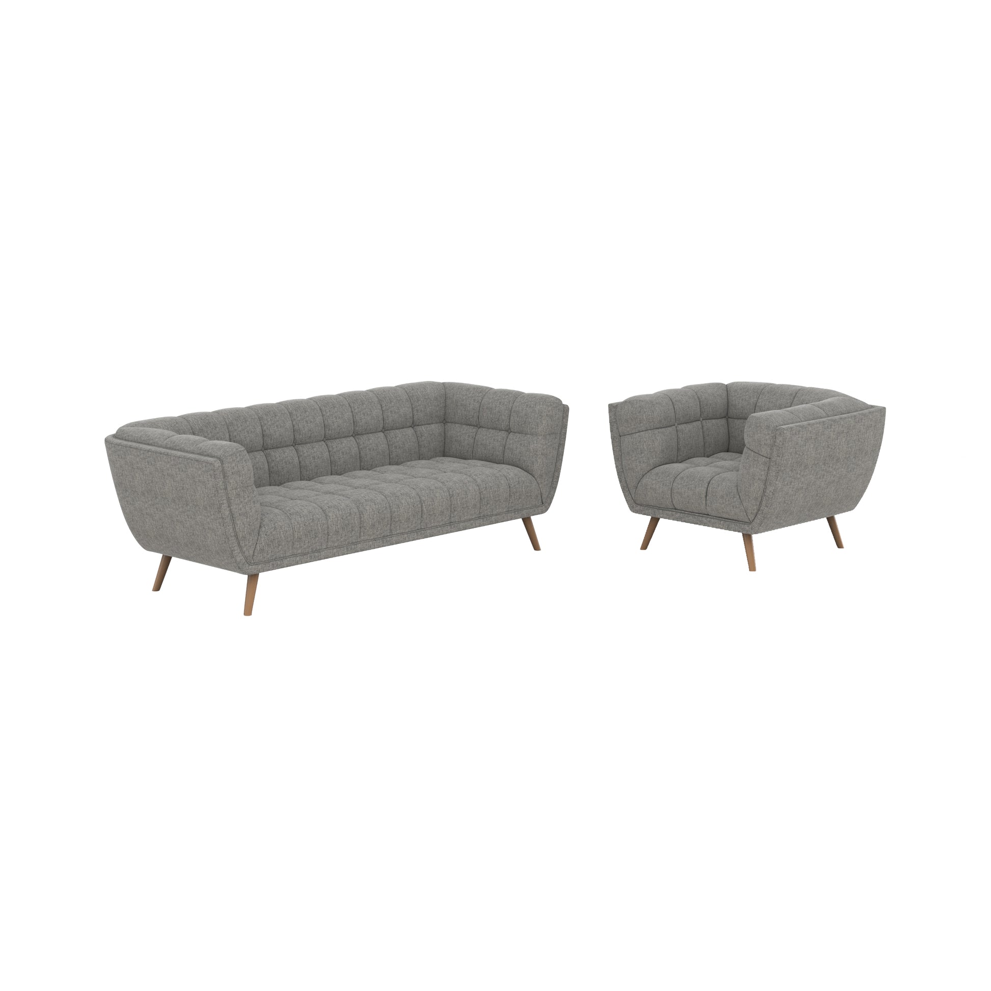 ensemble canape et fauteuil en tissu gris 4 places carmen fond blanc