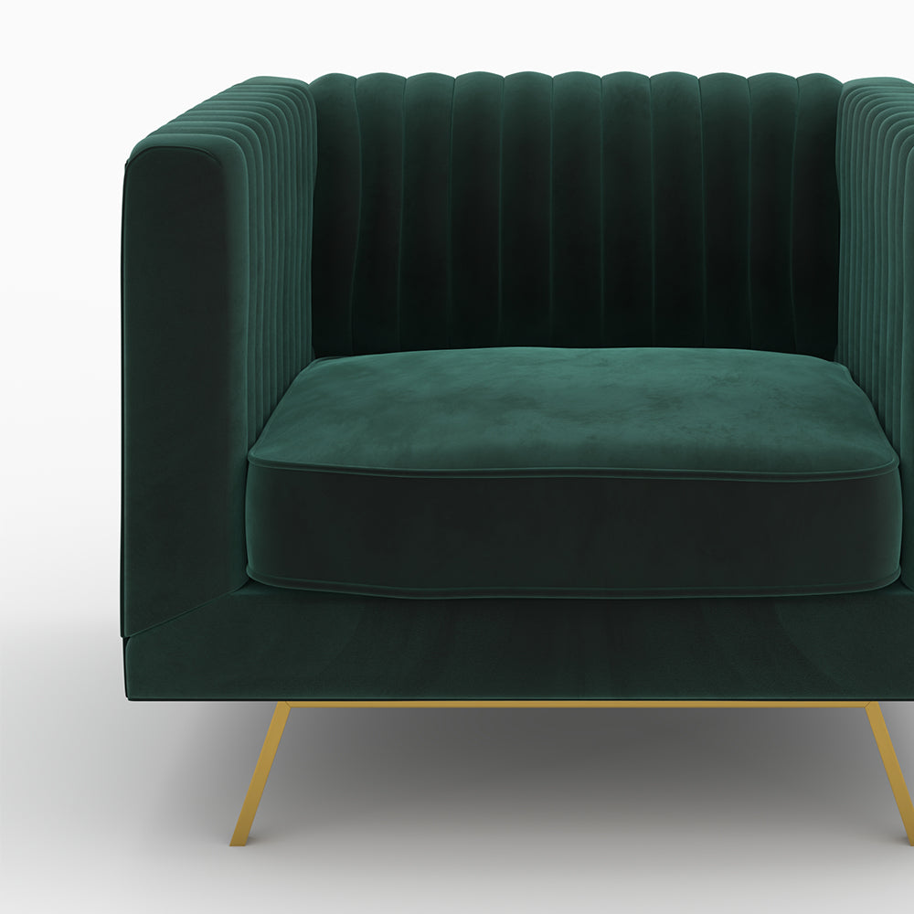 ensemble canape et fauteuil gatsby en velours vert 3 places rdv deco