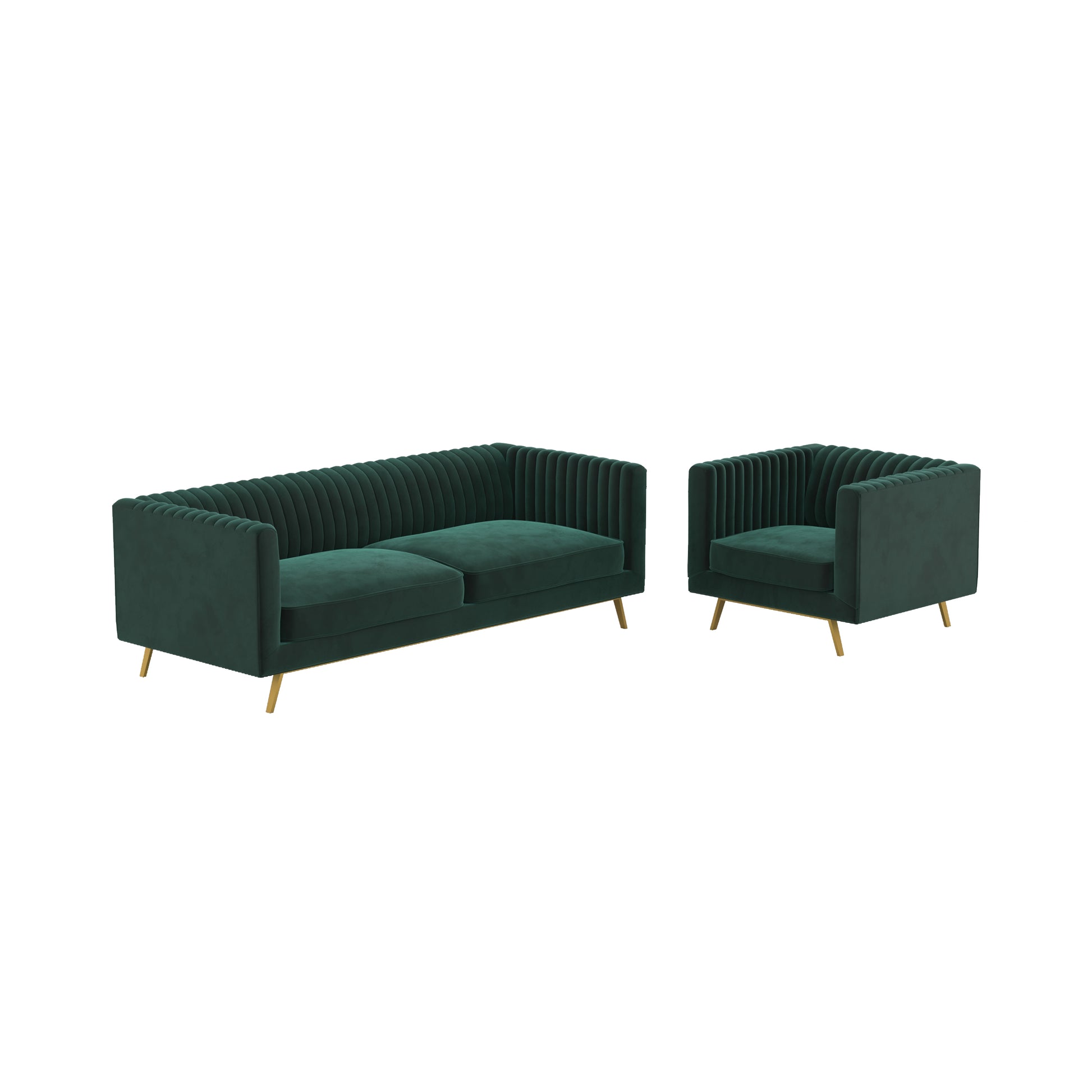 ensemble canape et fauteuil gatsby en velours vert 3 places