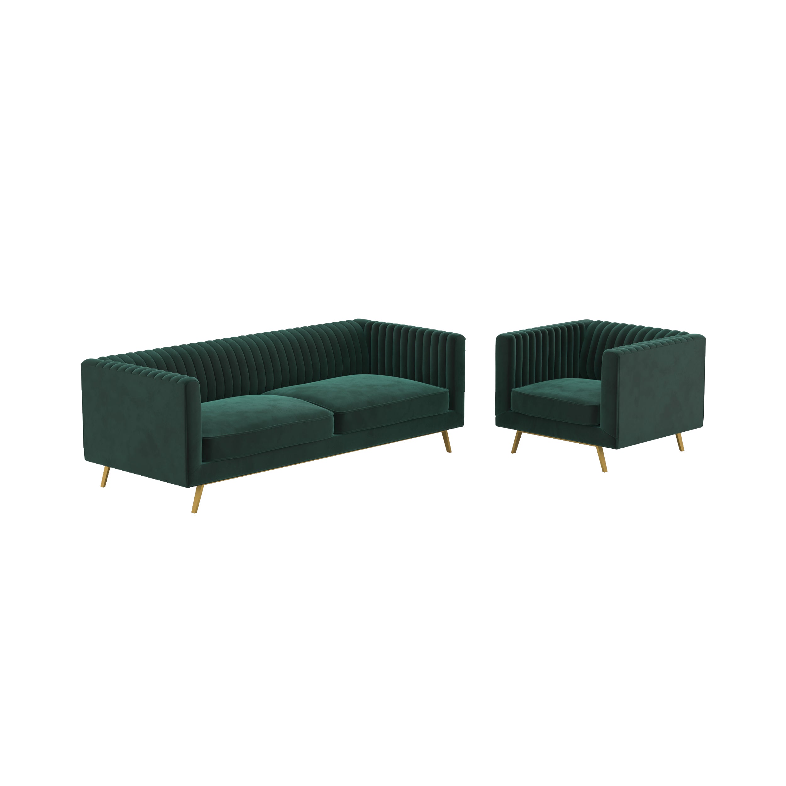 ensemble canape et fauteuil gatsby en velours vert 3 places