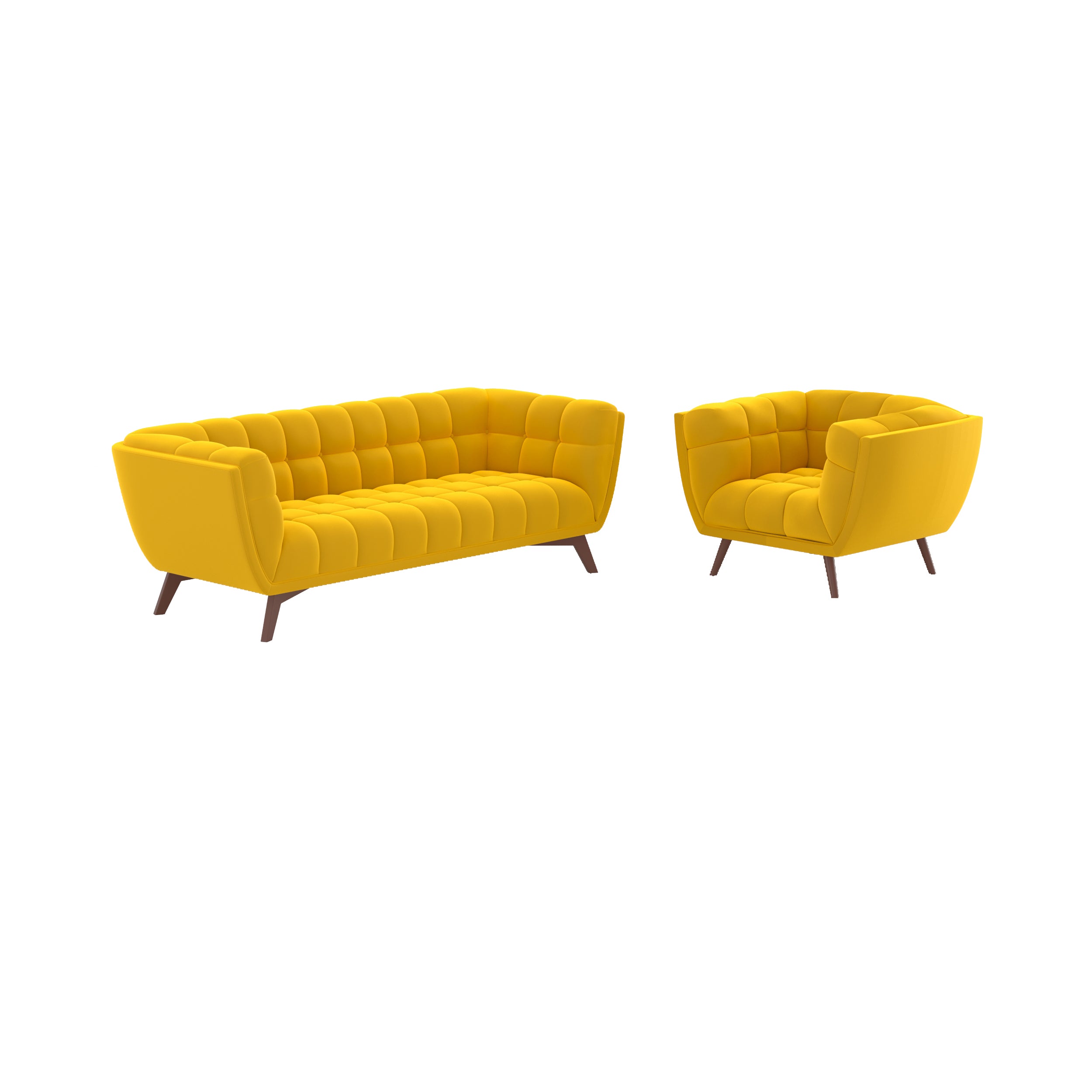 ensemble canape et fauteuil mona en velours jaune fond blanc