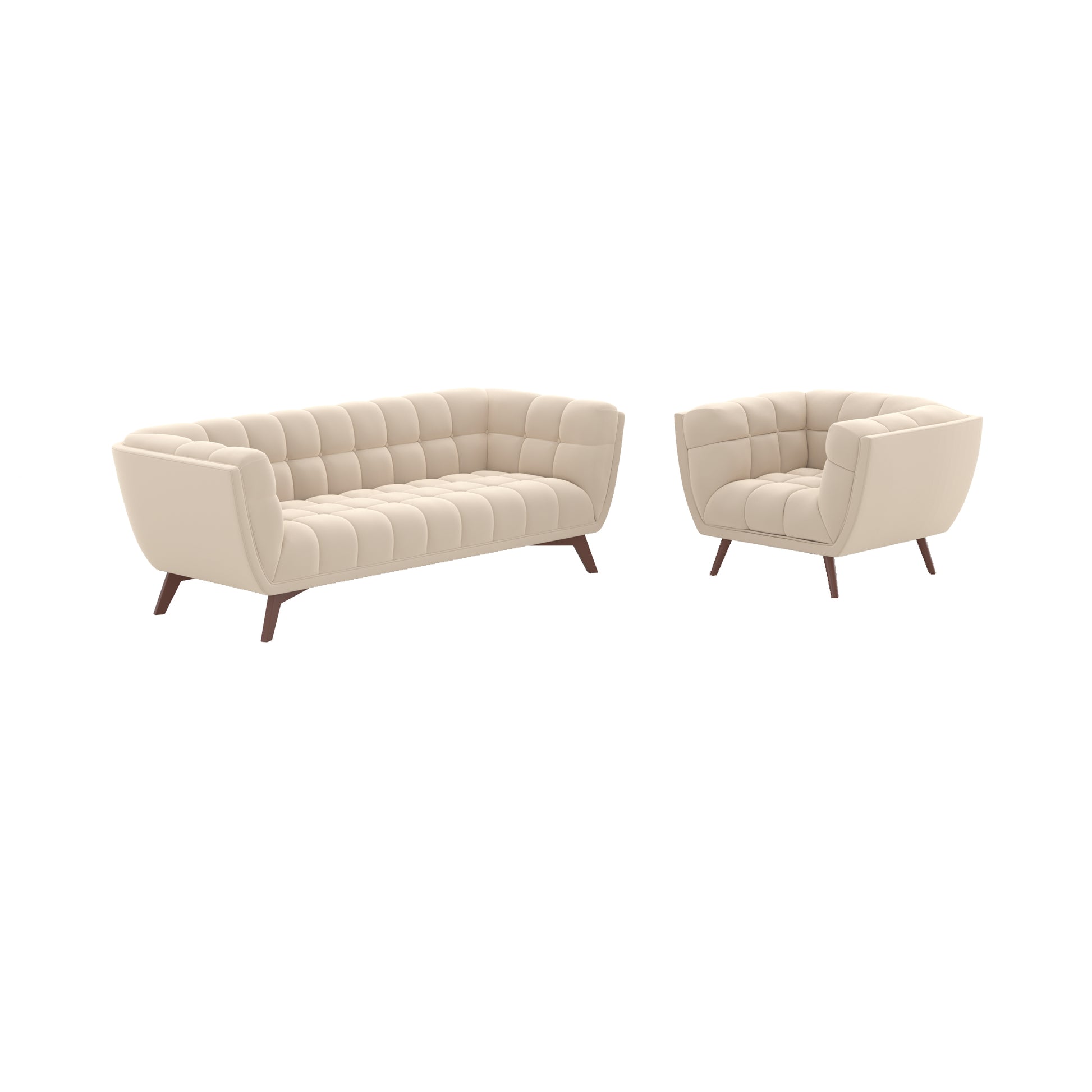 ensemble canape et fauteuils mona en velours beige fond blanc