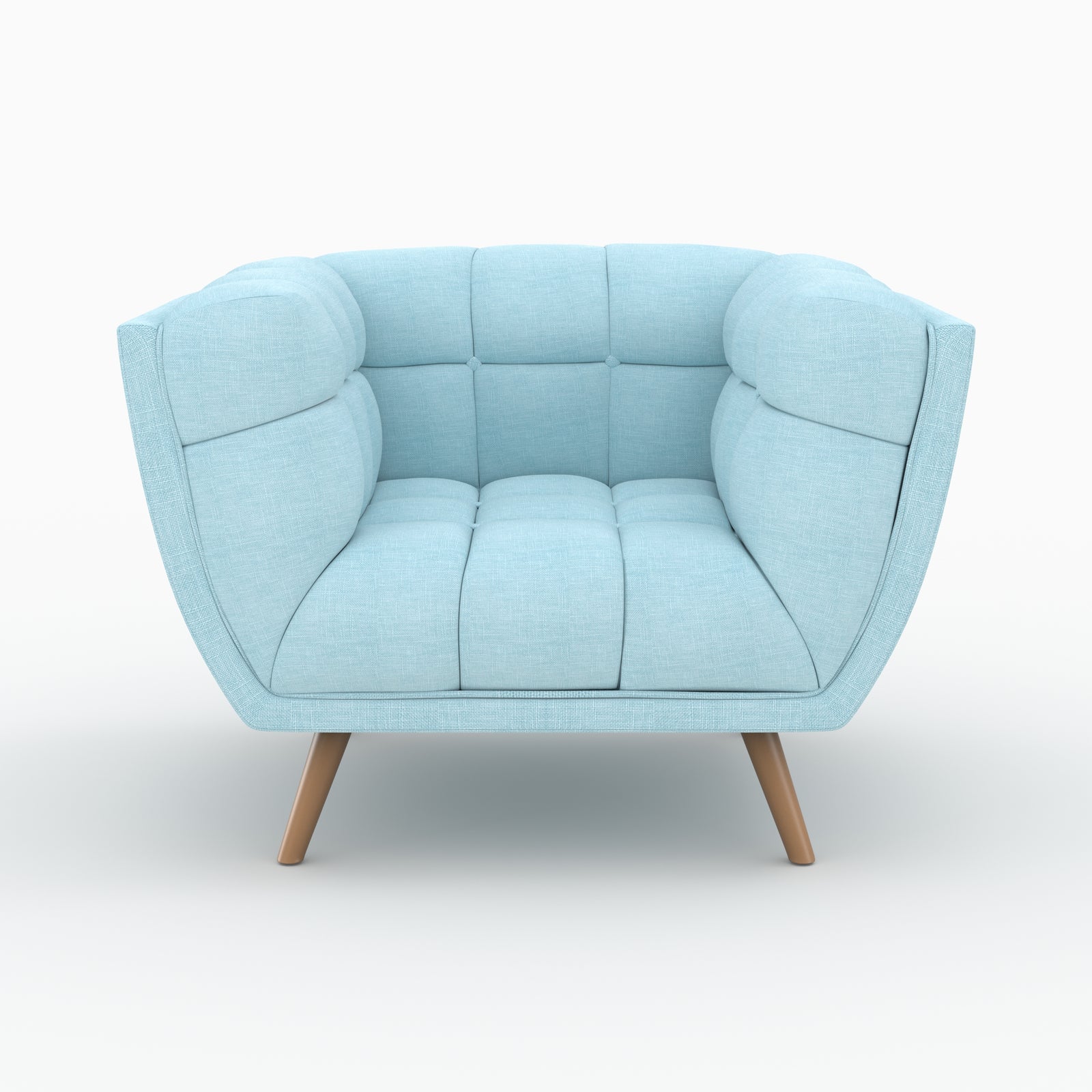 ensemble canape et fautueil carmen en tissu bleu clair pieds bois 4 personnes