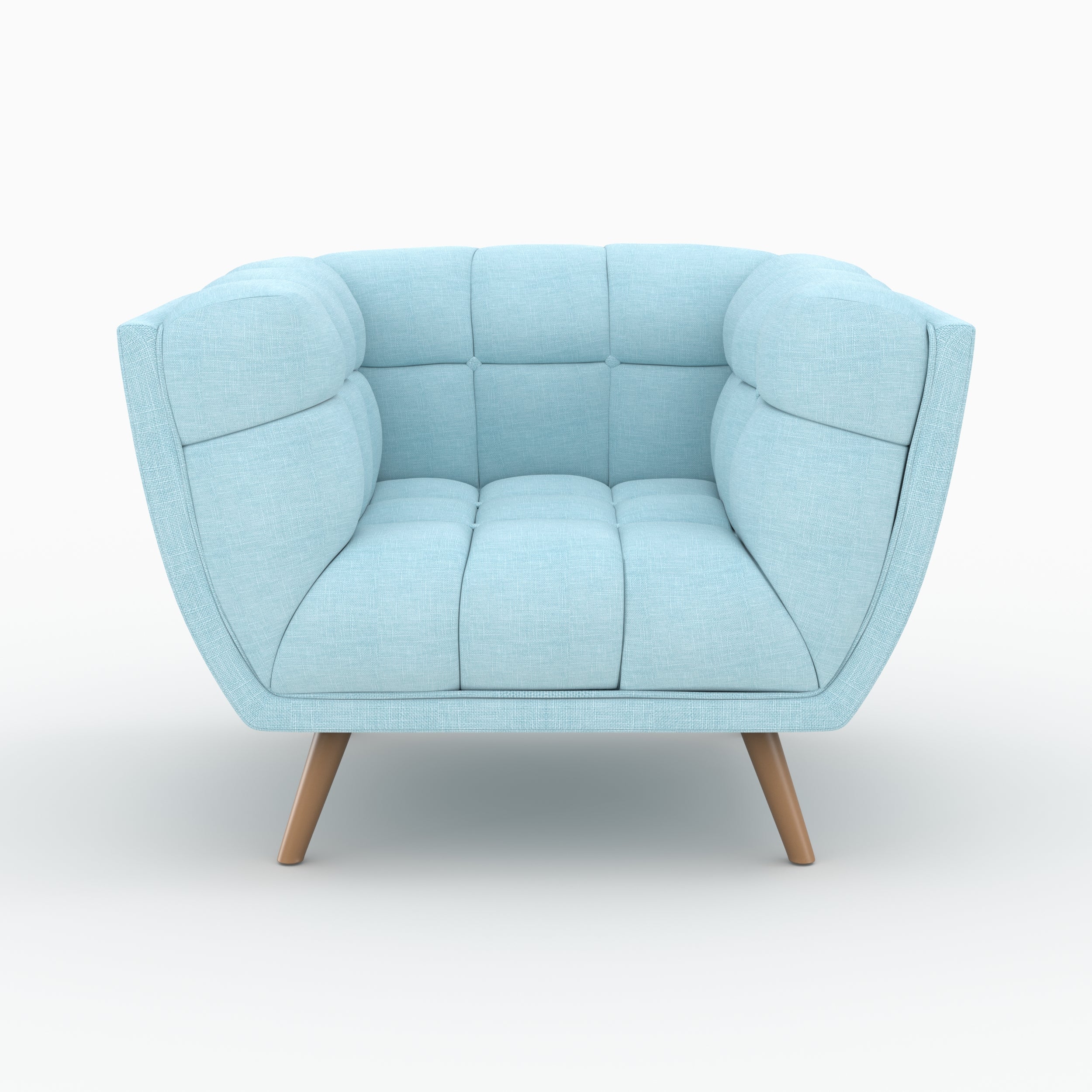 ensemble canape et fautueil carmen en tissu bleu clair pieds bois 4 personnes