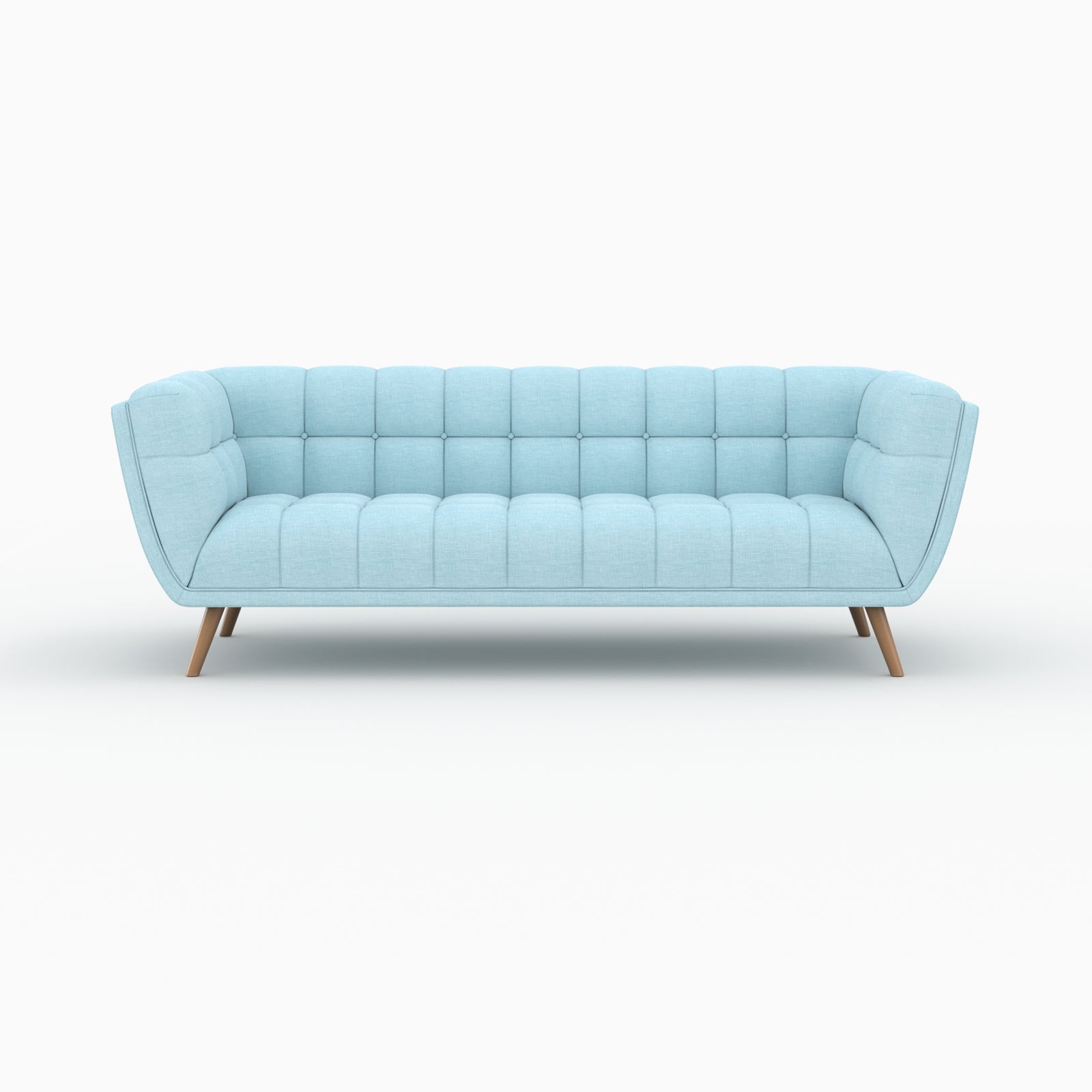 ensemble canape et fautueil carmen tissu bleu clair pieds bois 4 places