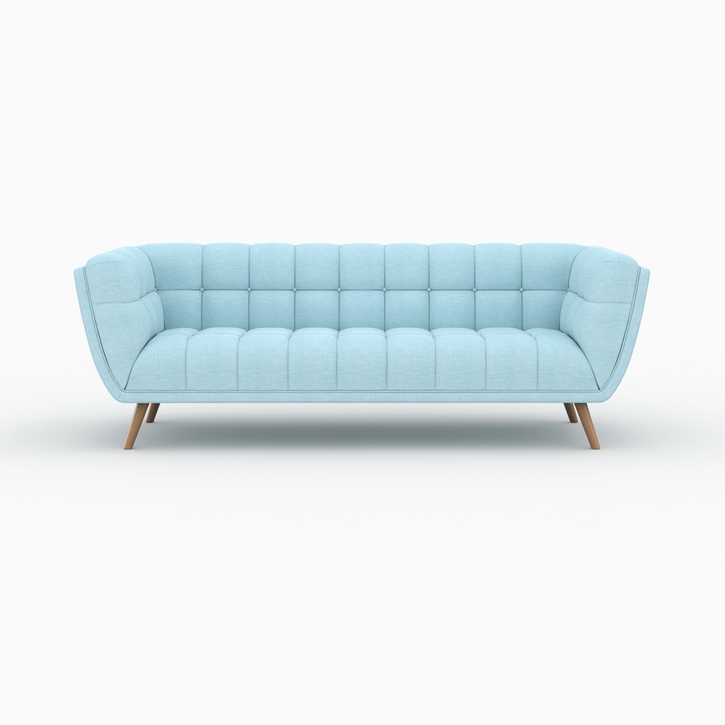 ensemble canape et fautueil carmen tissu bleu clair pieds bois 4 places