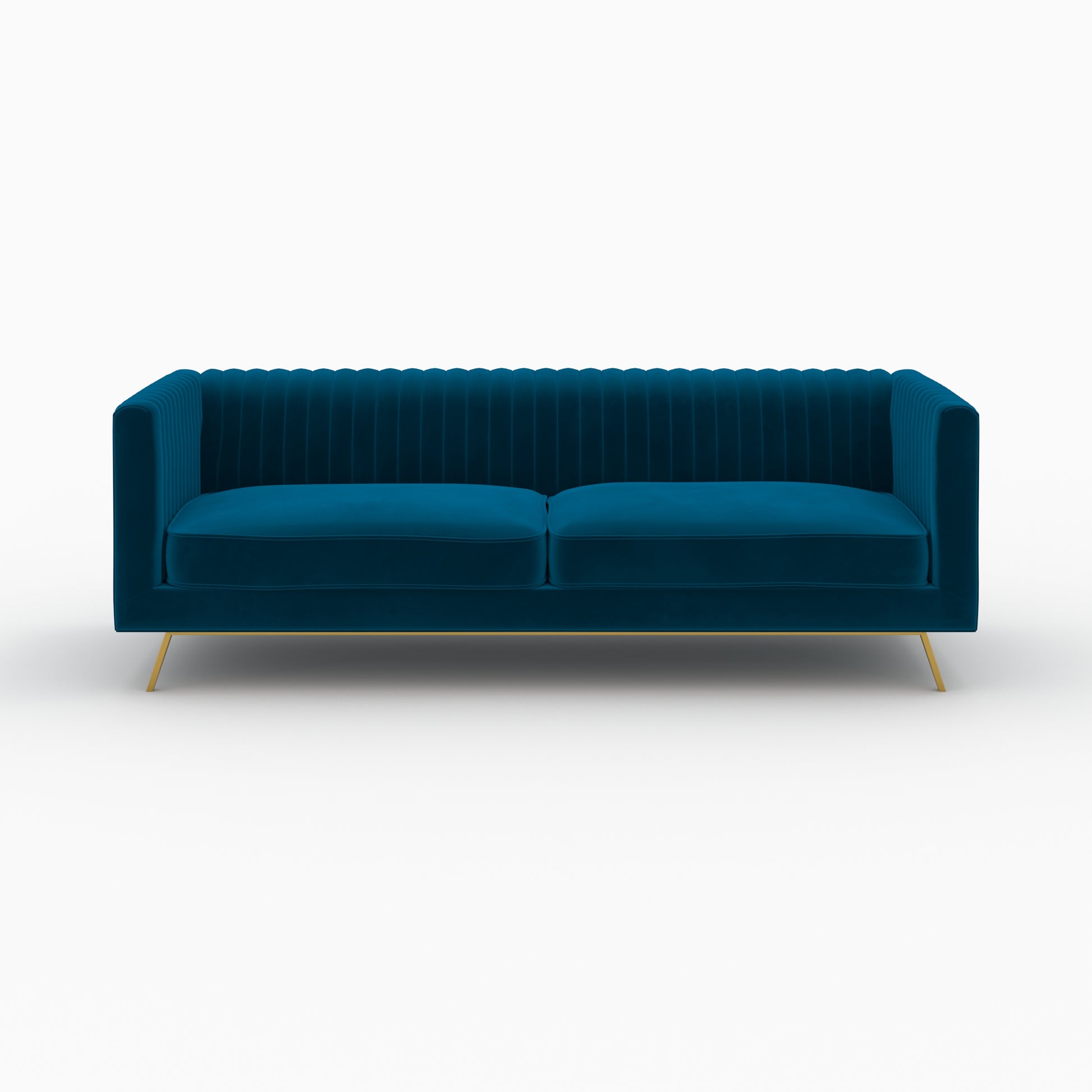 ensemble canape fauteuil gatsby velours bleu fonce pieds dores