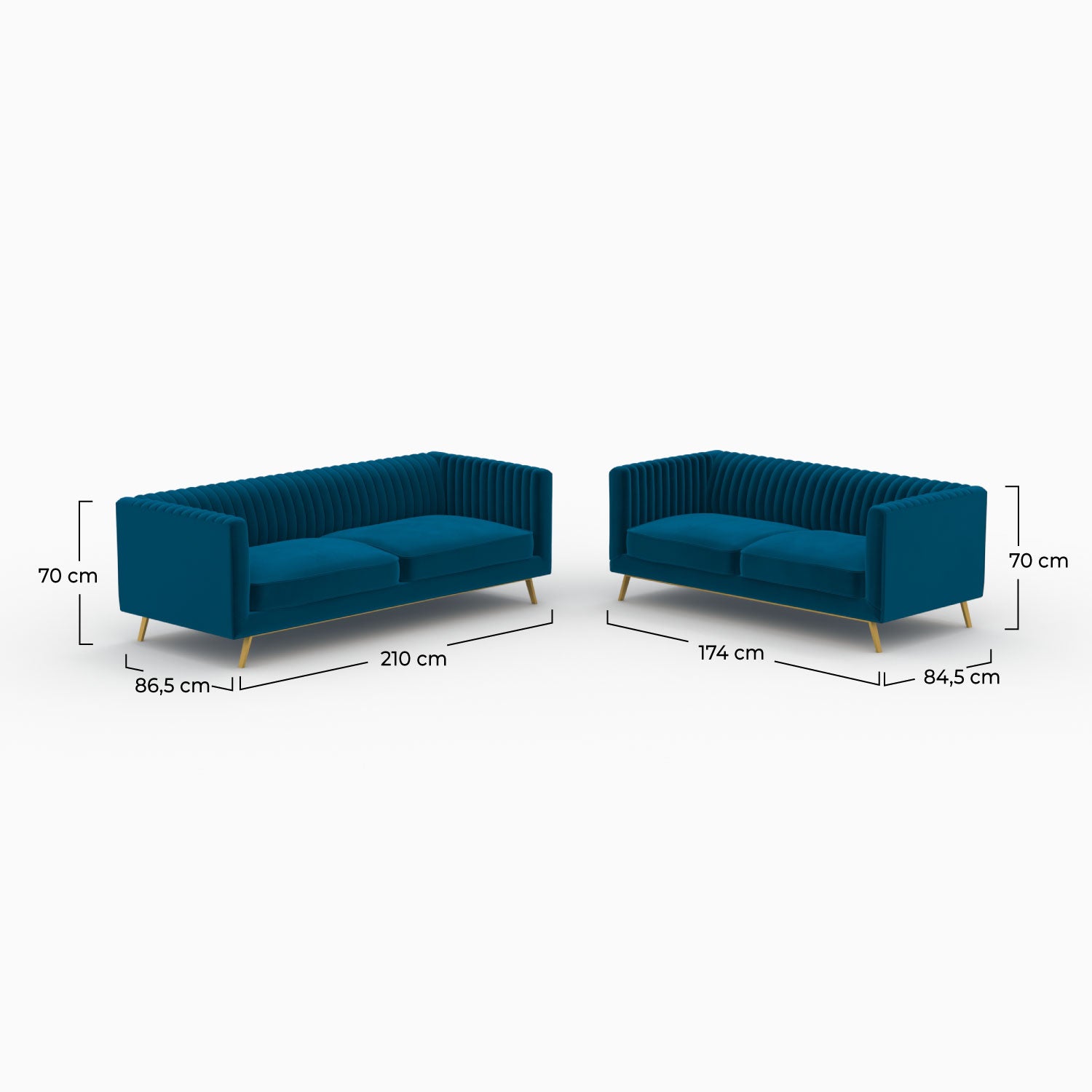 ensemble canape gatsby velours bleu fonce 5 places 2 canape