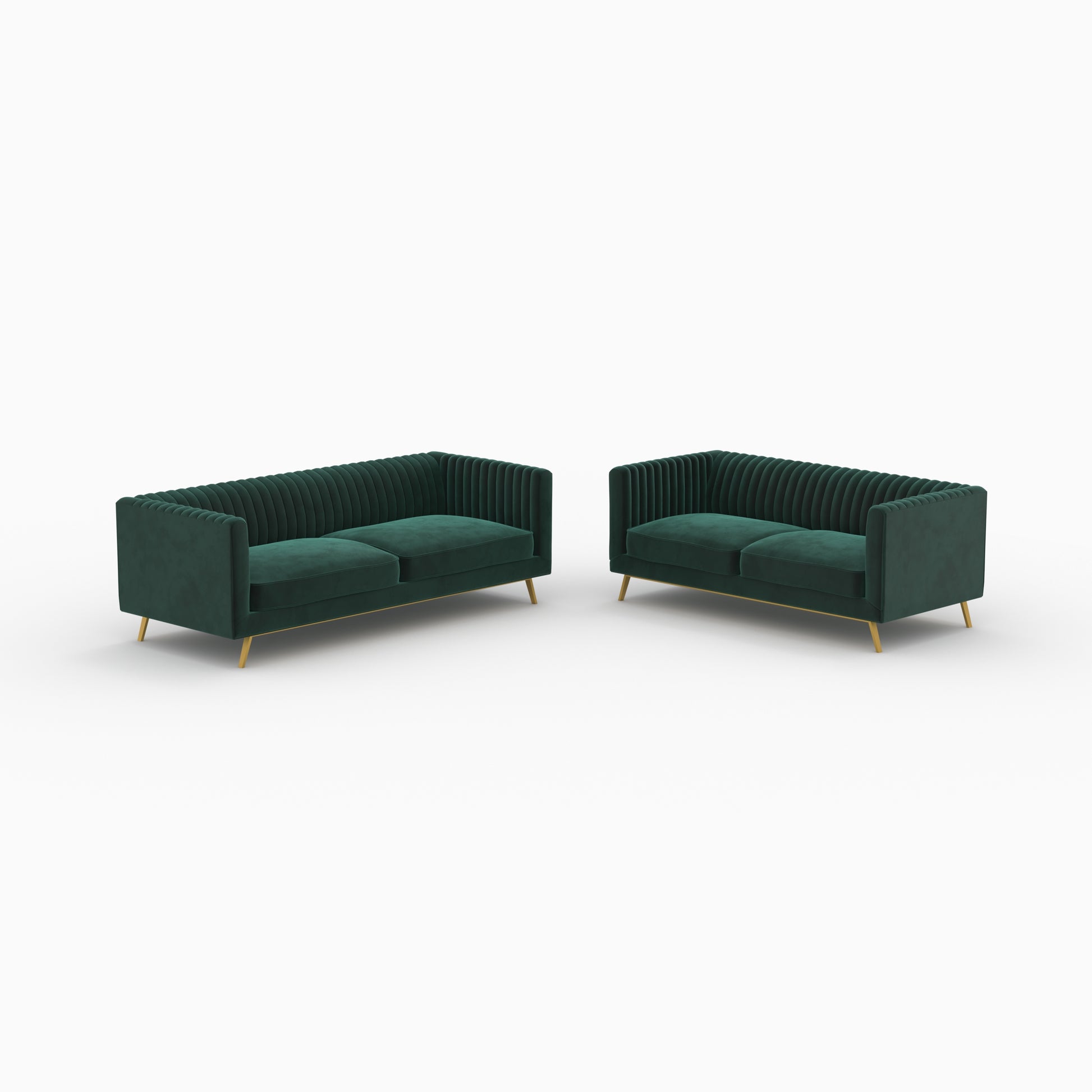 ensemble canape gatsby velours vert pieds dores