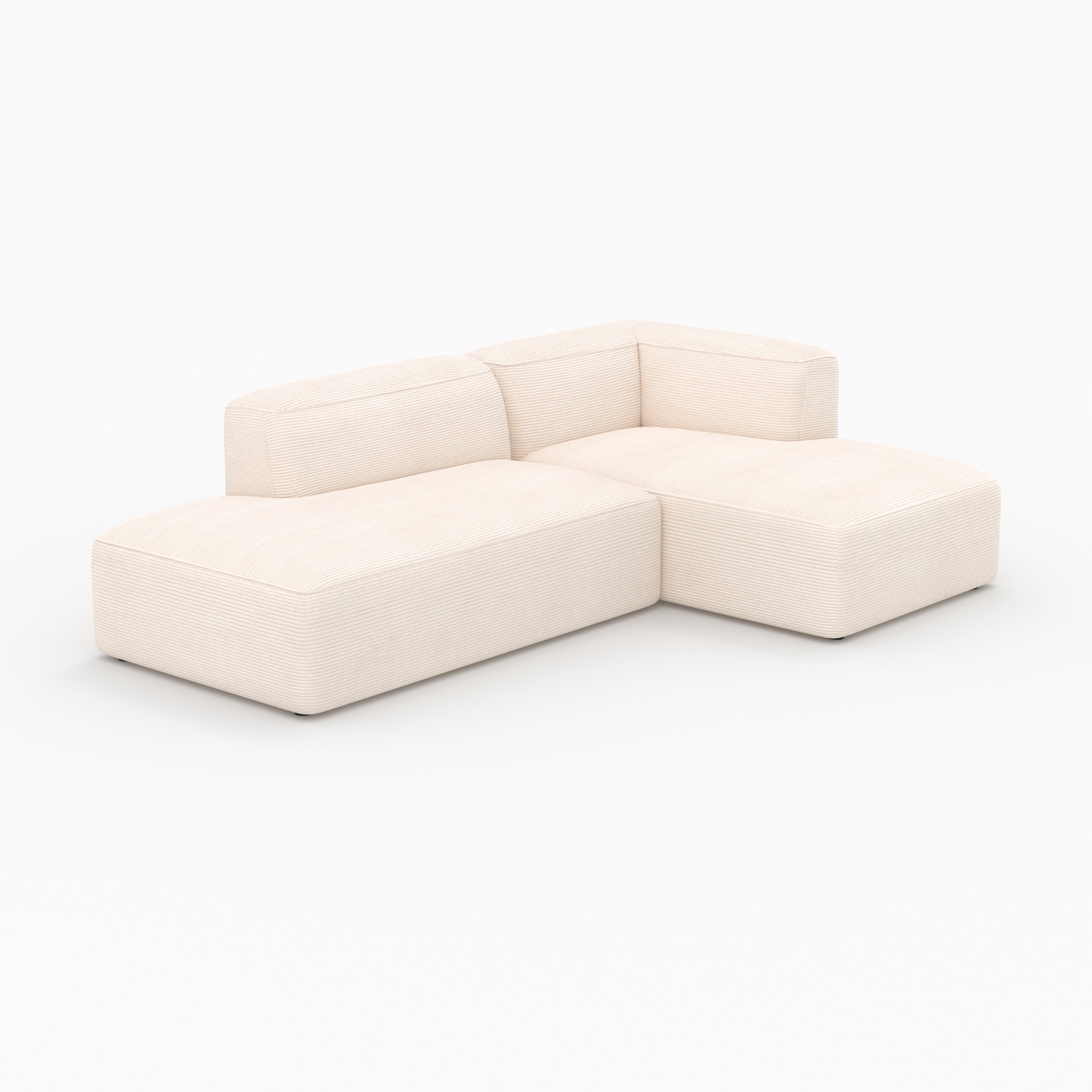 Canapé d'angle droit modulable Mina en velours côtelé blanc 4 places