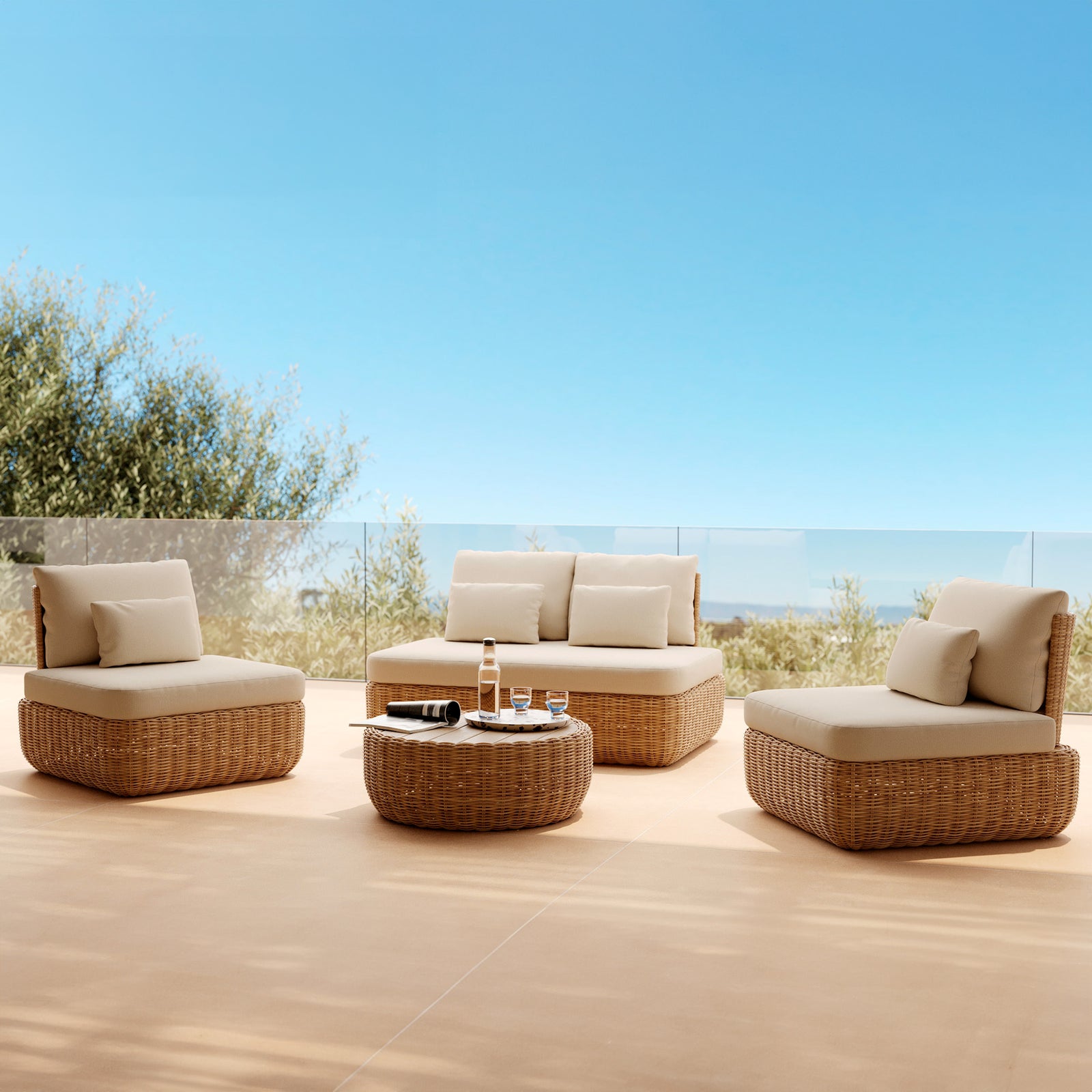 ensemble de jardin rotin et tissu beige sky 5 places