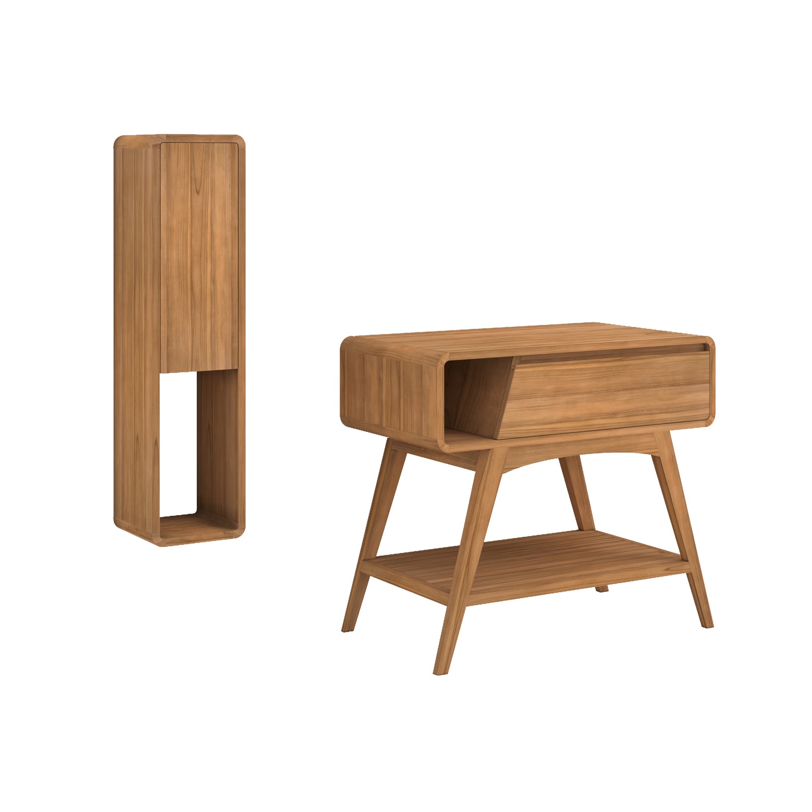 ensemble de salle de bain kafa en bois de teck colonne et meuble sous vasque