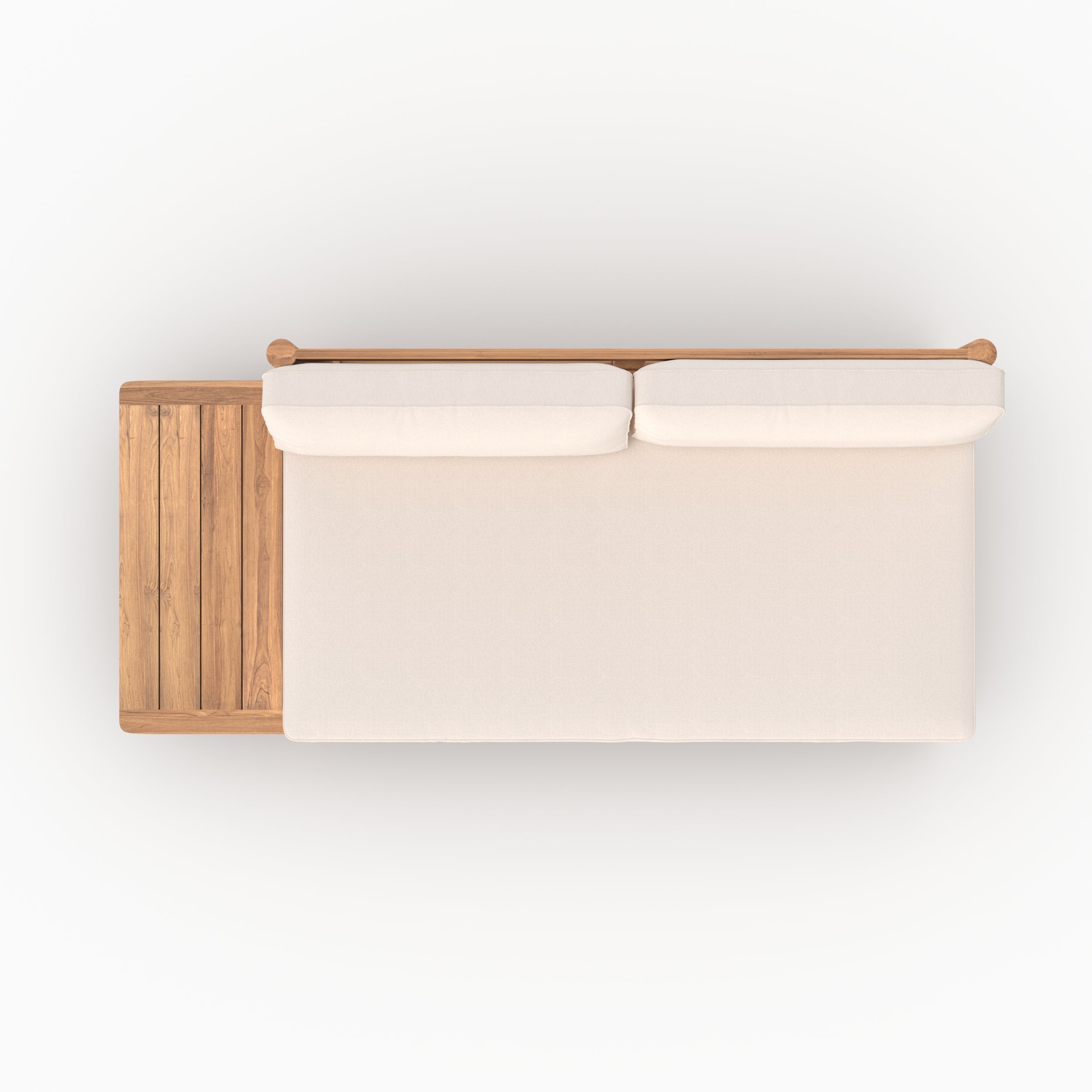 Salon de jardin Nadila 2 personnes en teck massif et tissu blanc